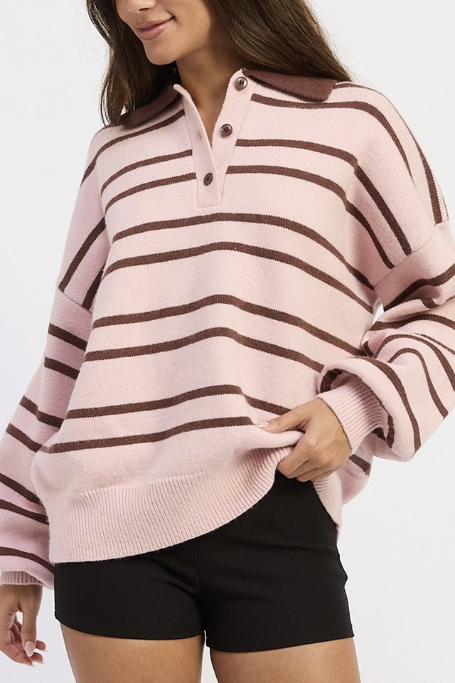 Collared Stripe Knit Sweater