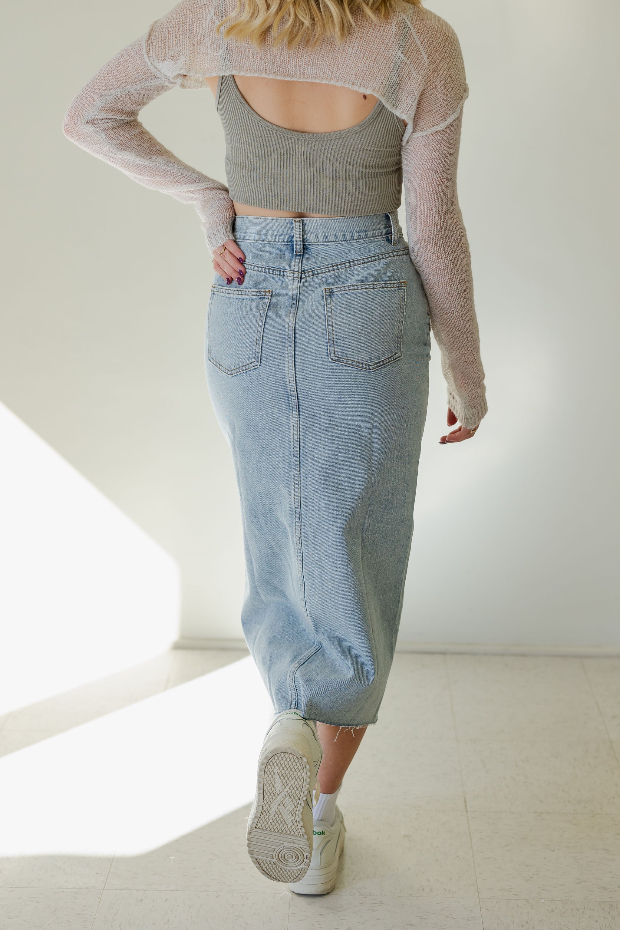 Taking Chances Denim Midi Skirt