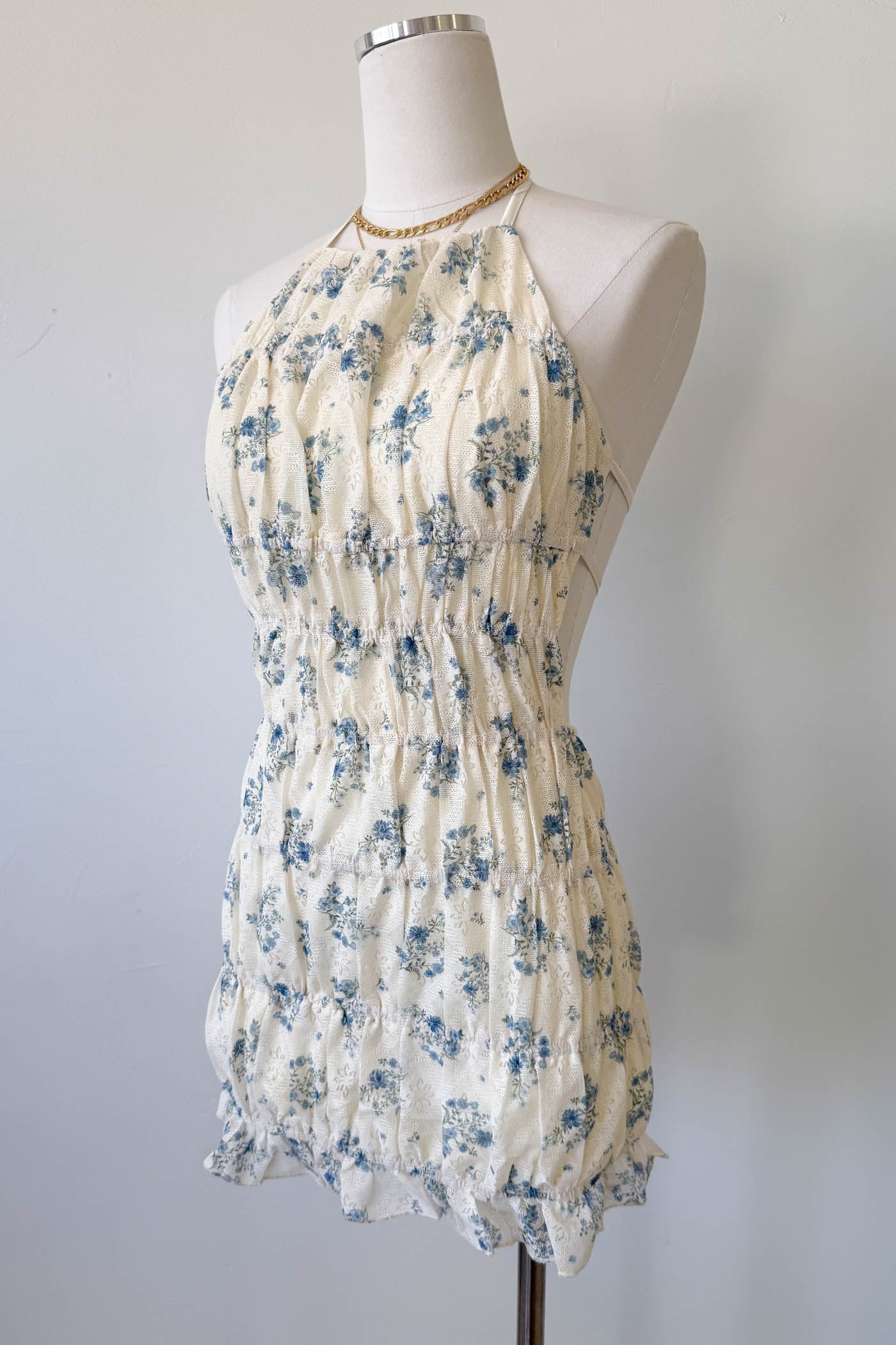 Ruched Floral Halter Dress
