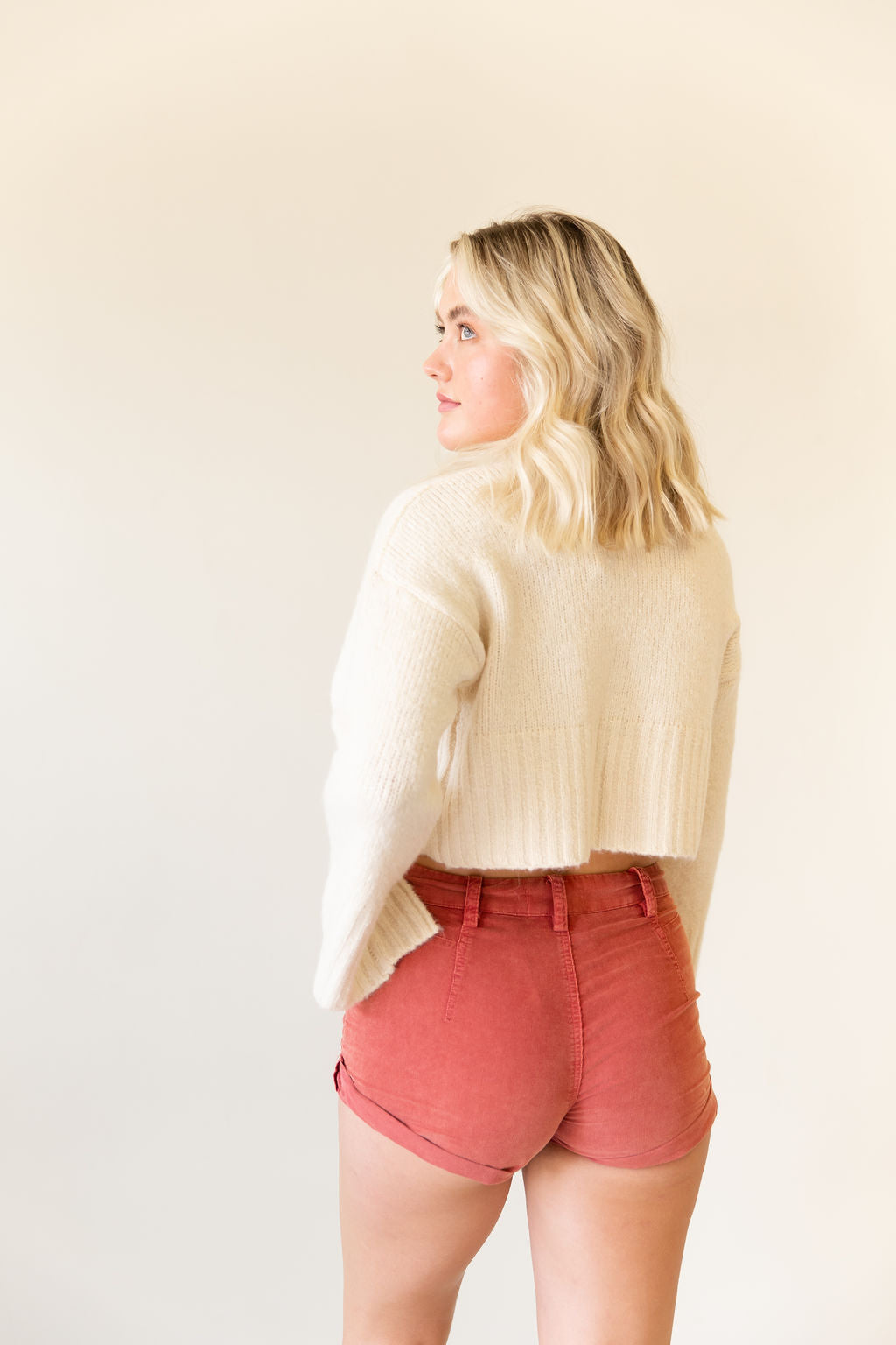Cream Mockneck Crop Sweater