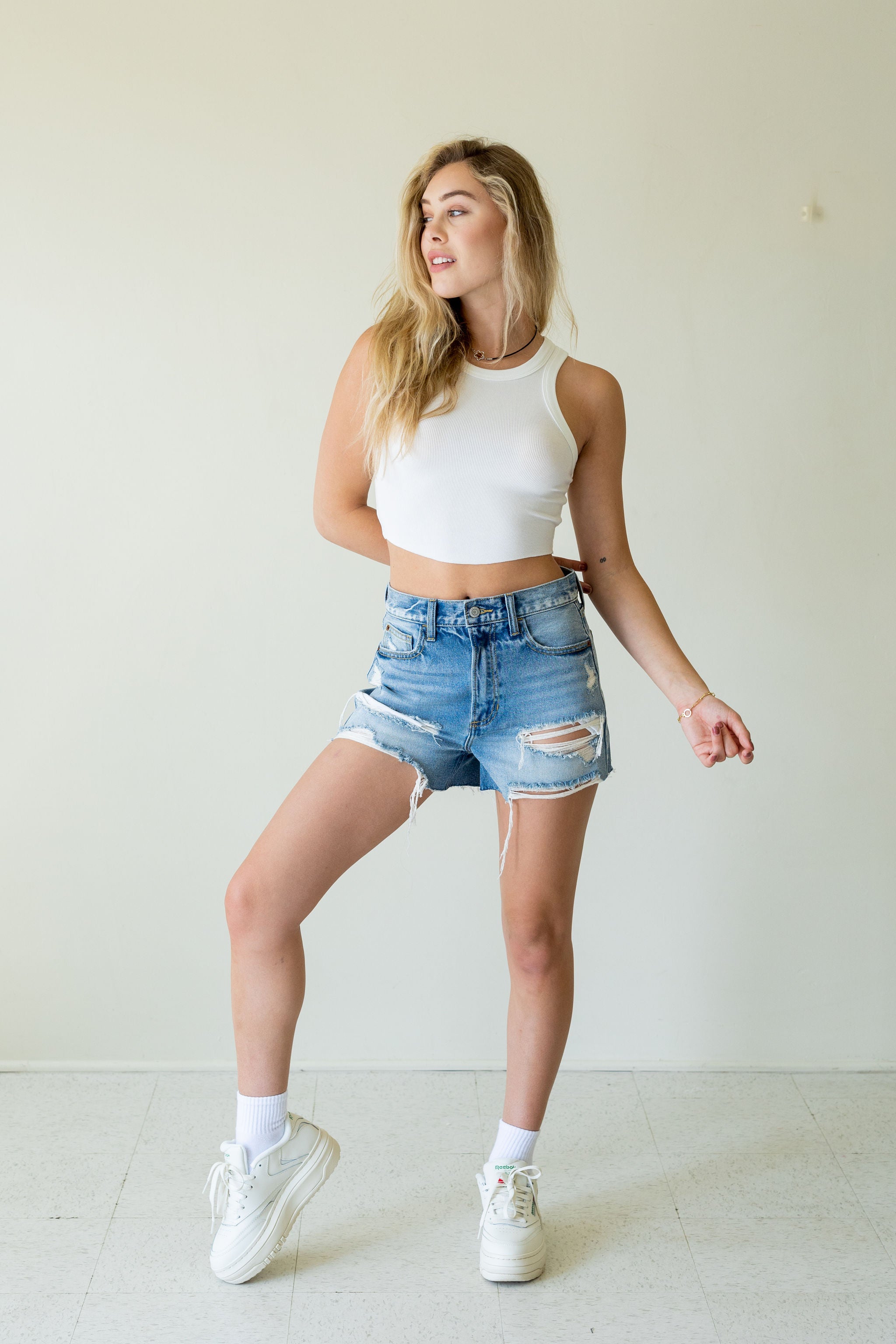High Rise Distressed Shorts by Nectar Premium Denim