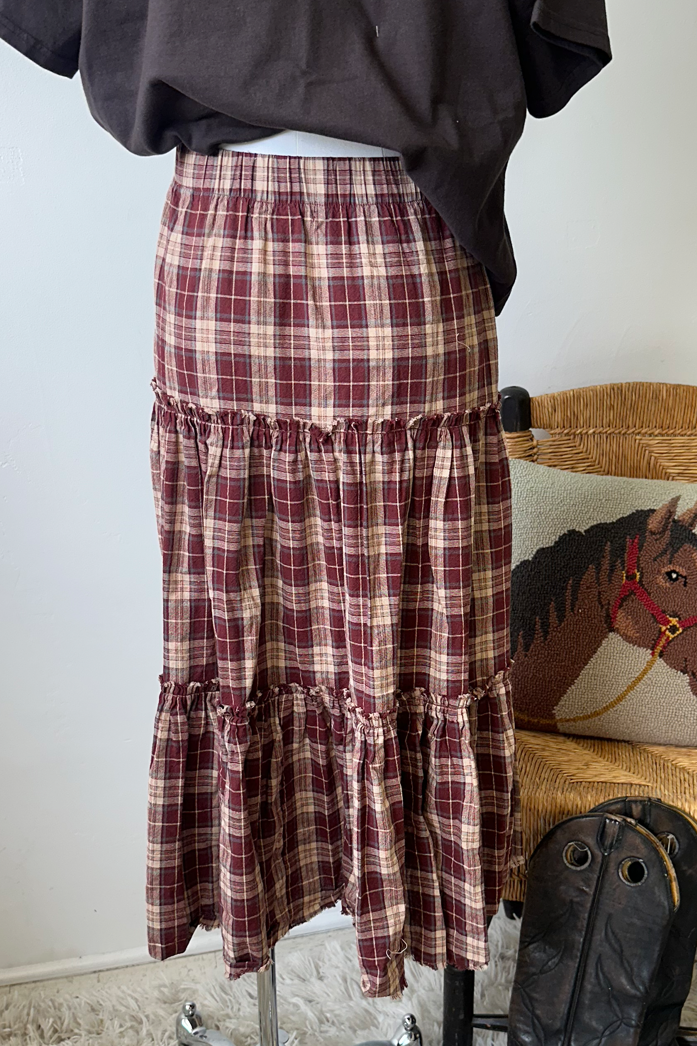 Plaid Tiered Maxi Skirt