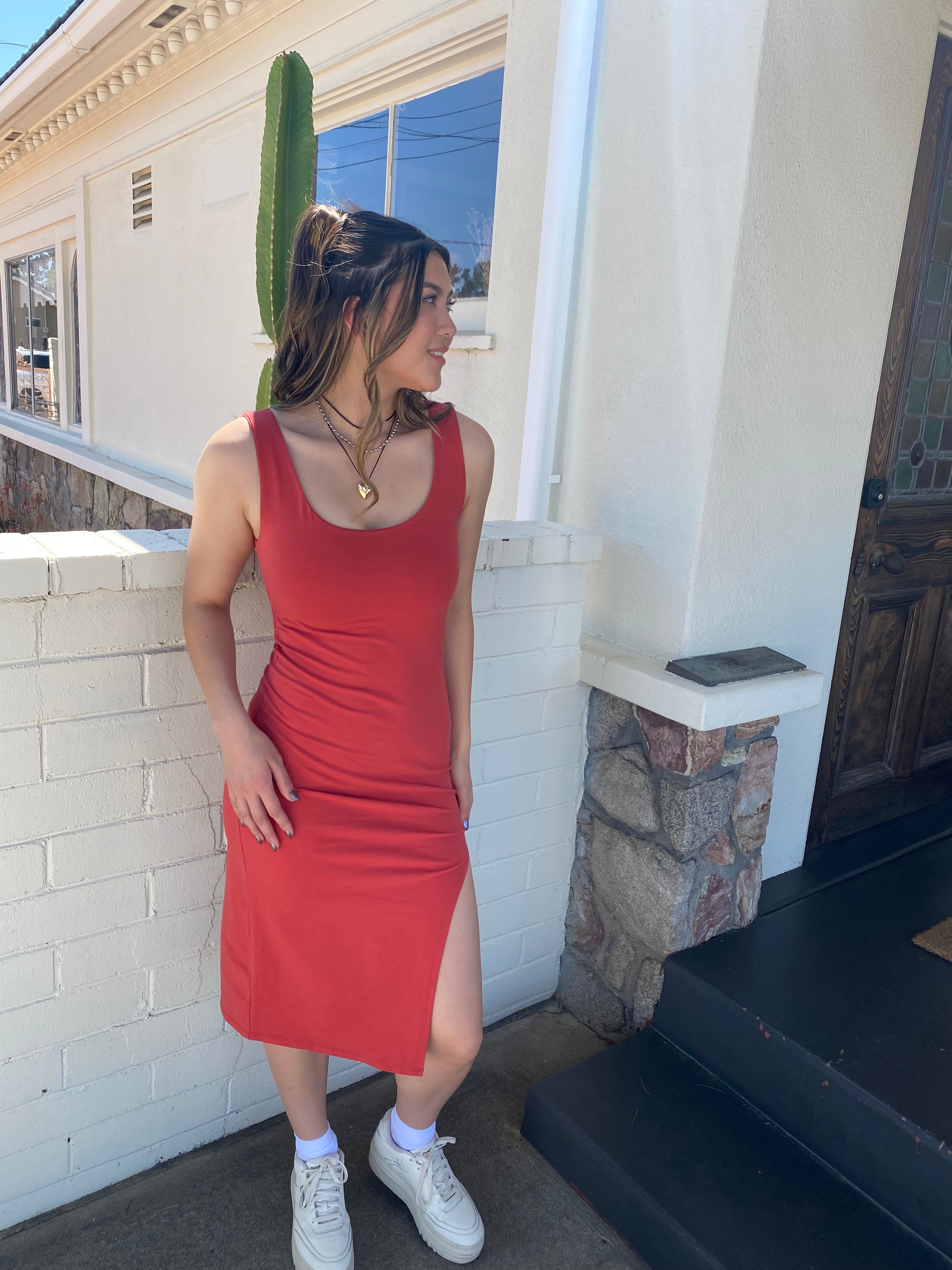 Sleeveless Side Slit Midi Dress