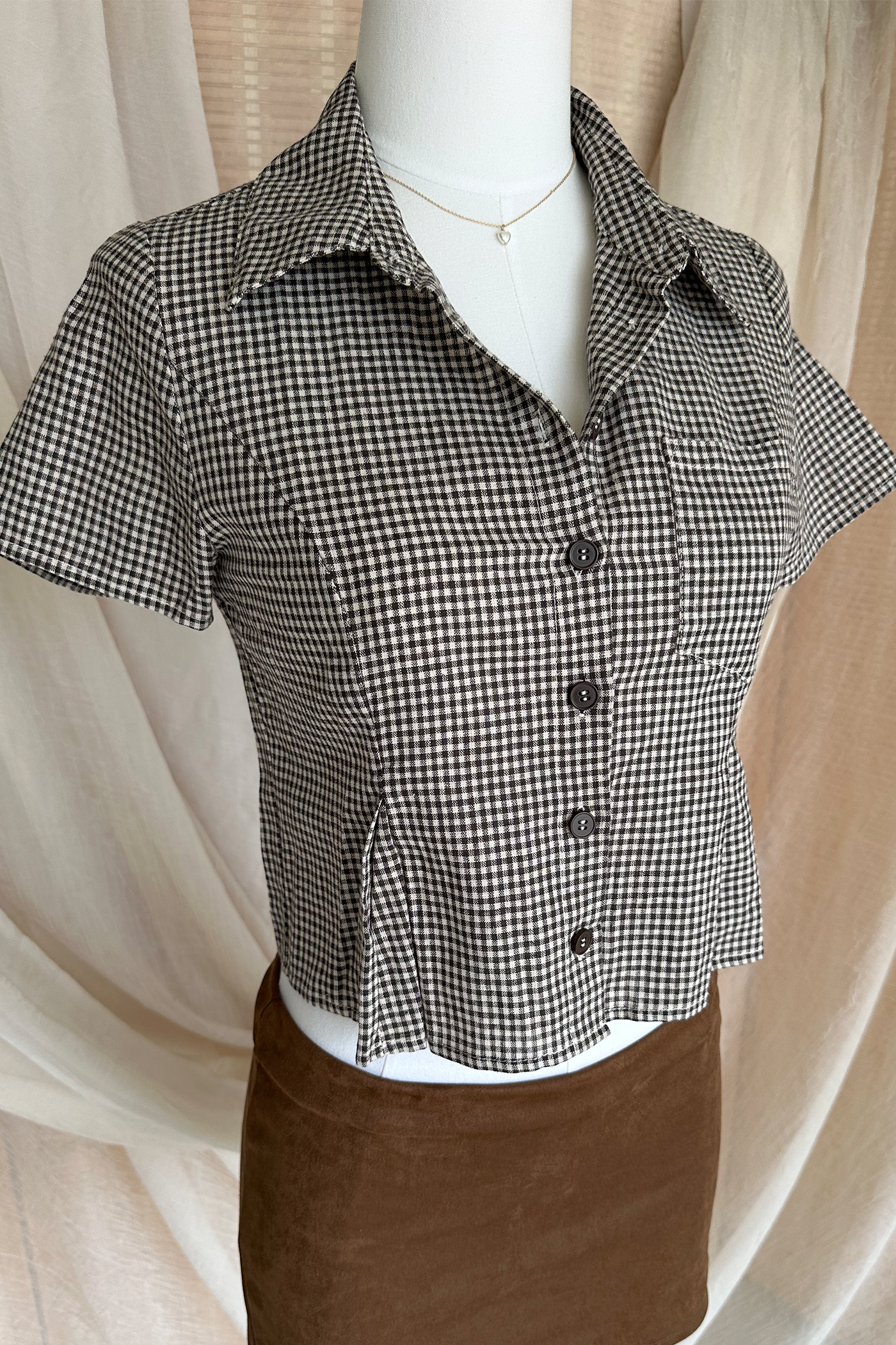 Gingham Button Up Top