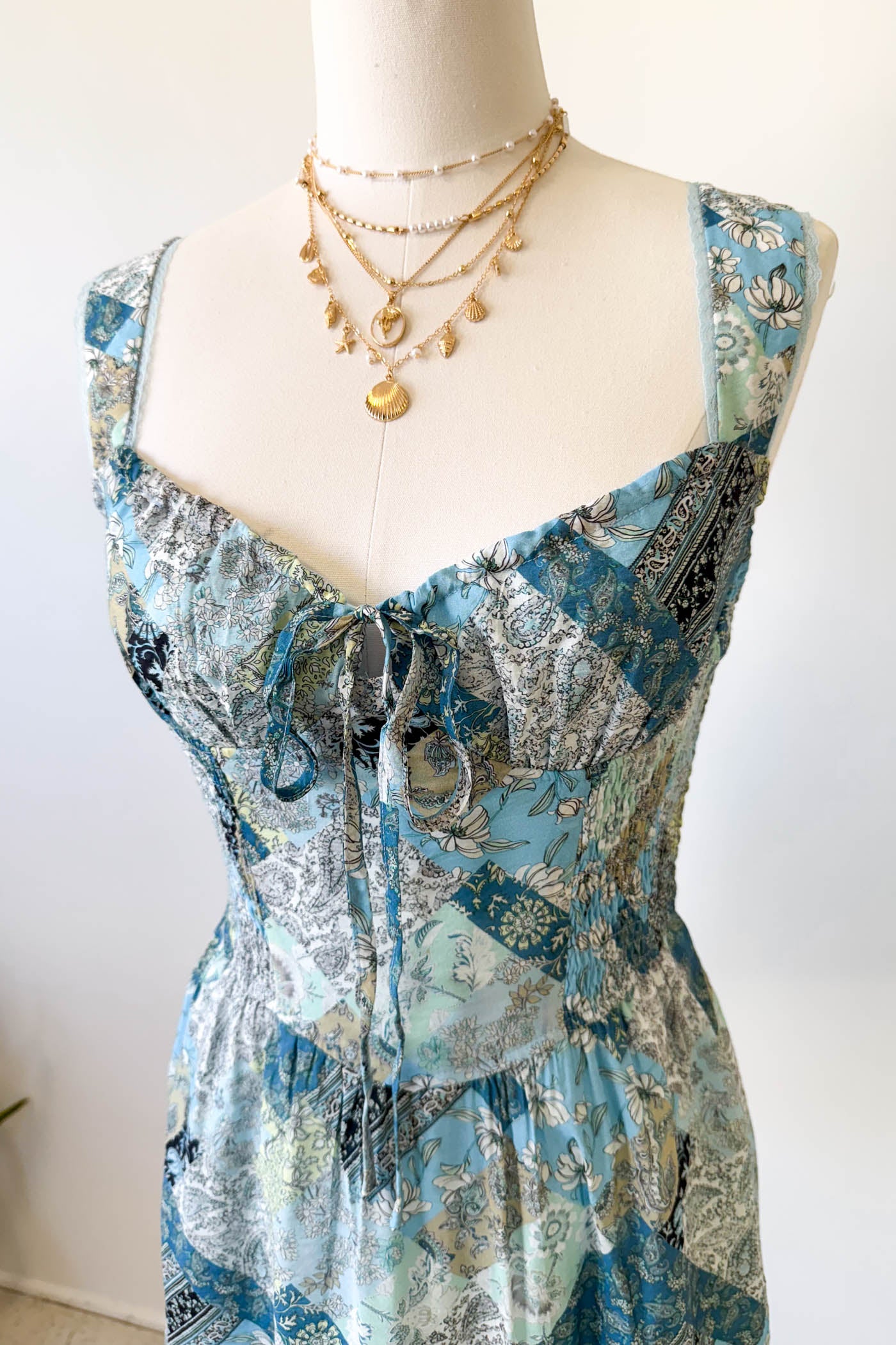 Blue Patchwork Print Mini Dress