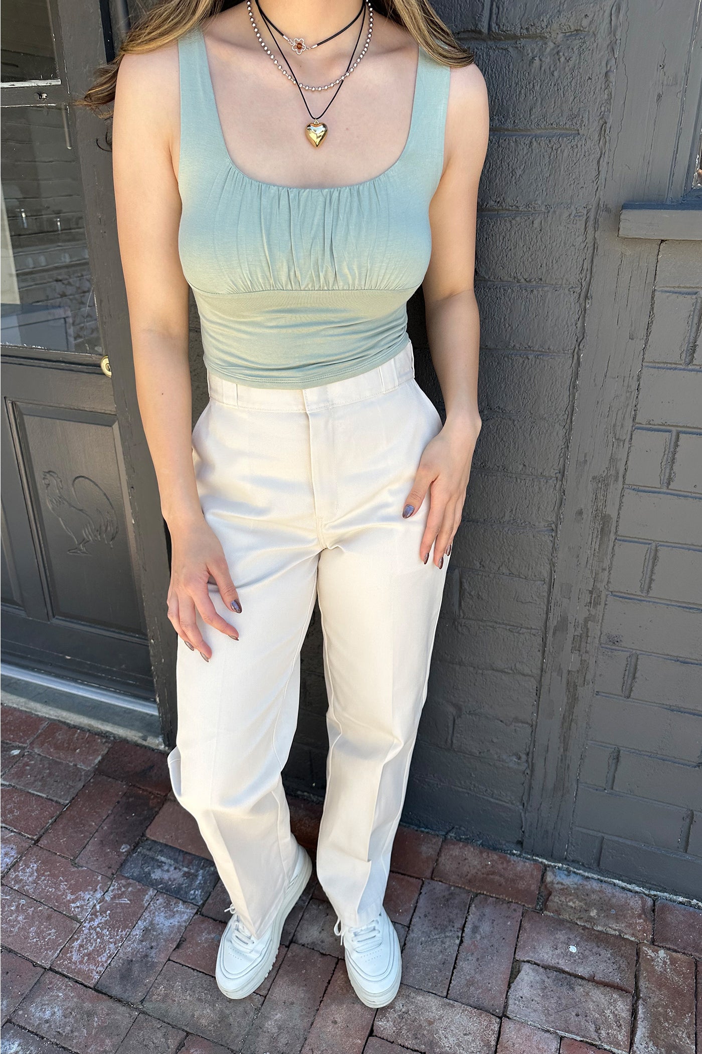 Sage Sleeveless Ruched Bustier Top