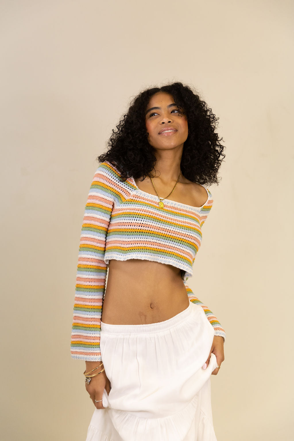 You Smile Crochet Crop Sweater