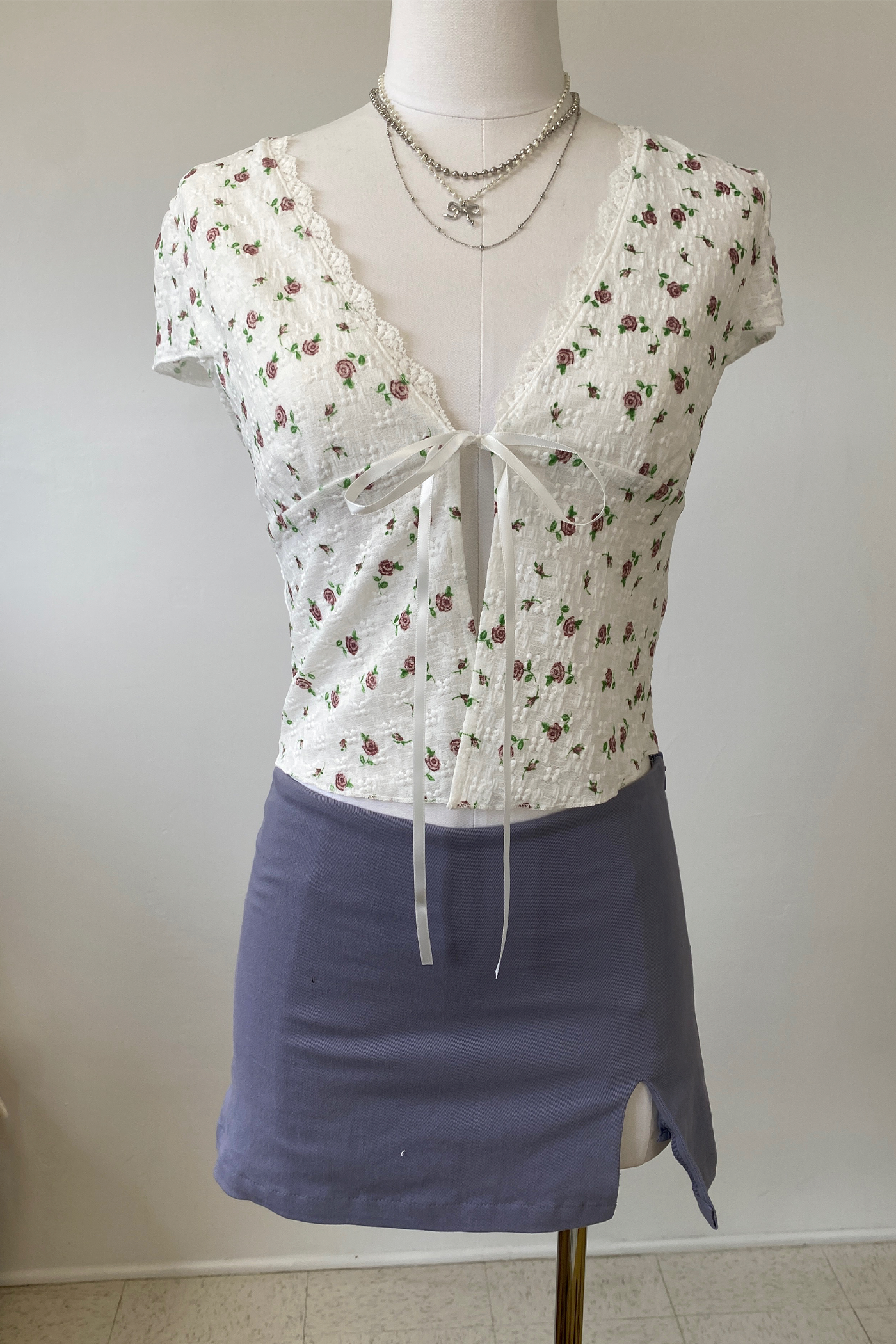 Textured Floral Split Front Top