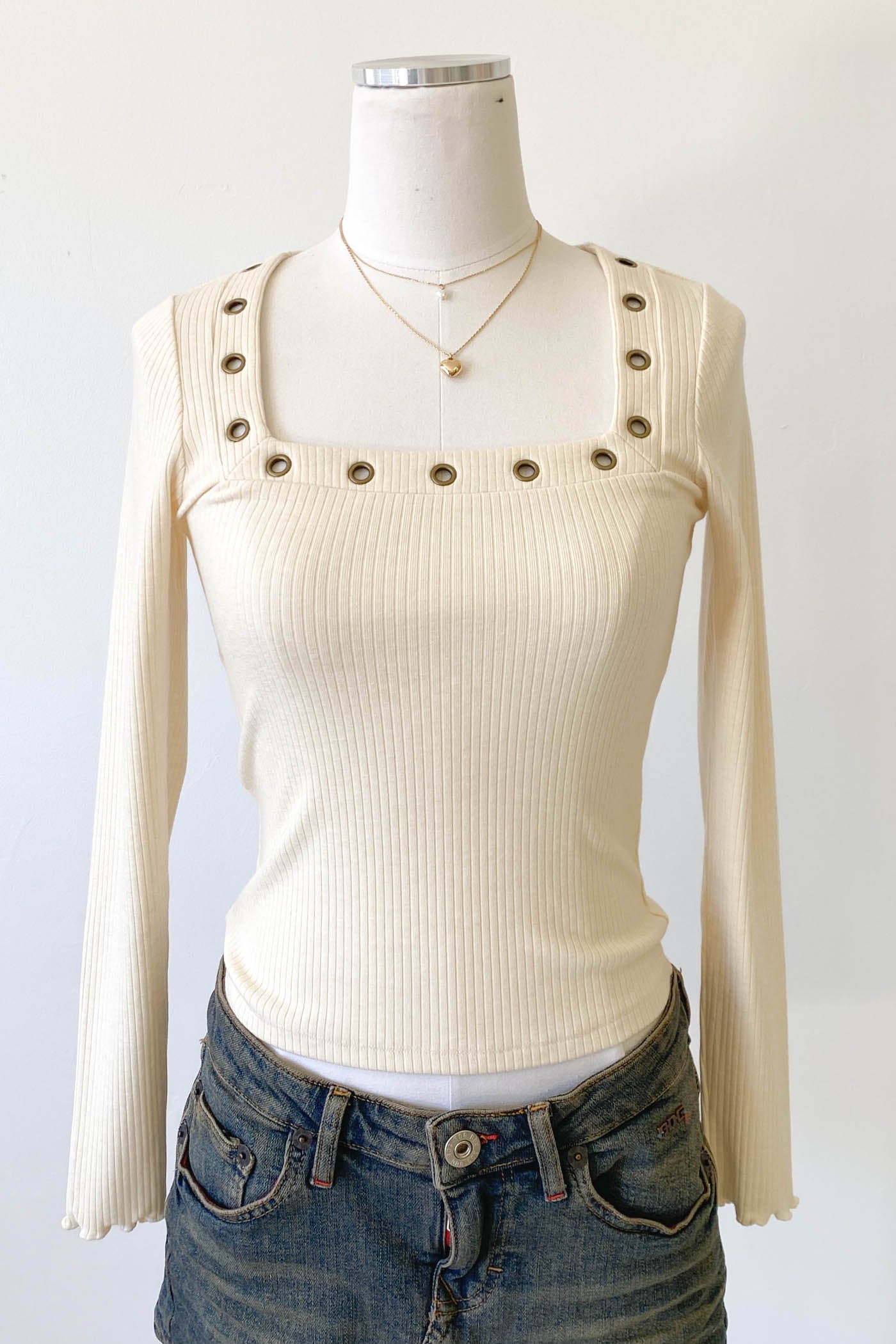 Grommet Long Sleeve Top