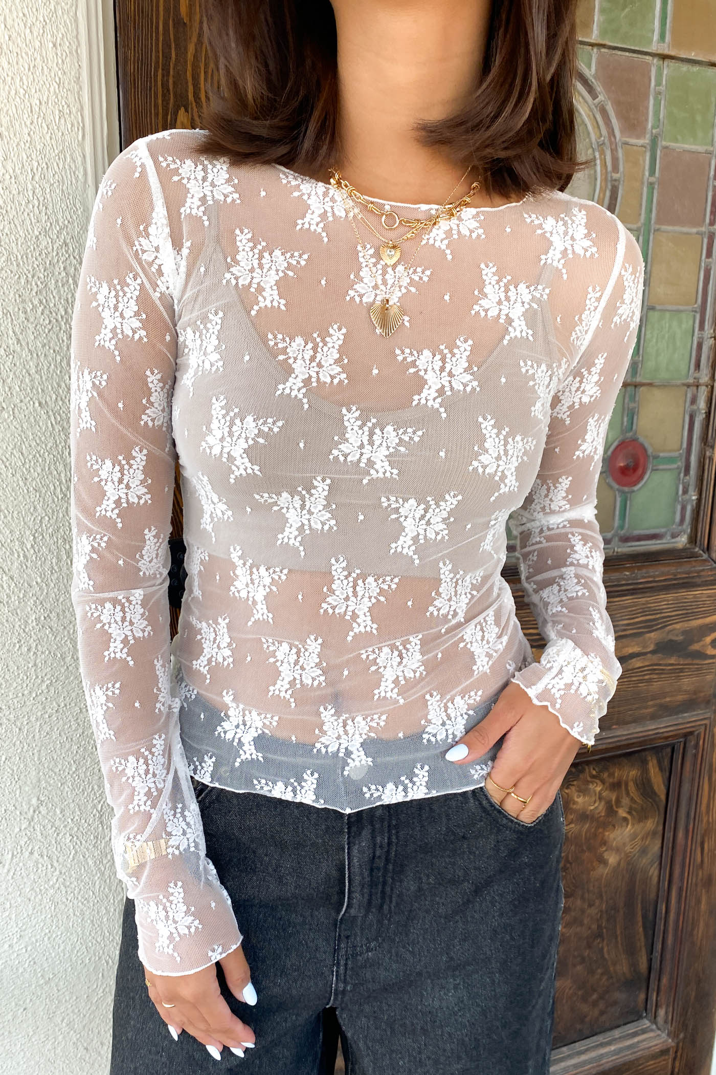 Long Sleeve Lace Layering Top