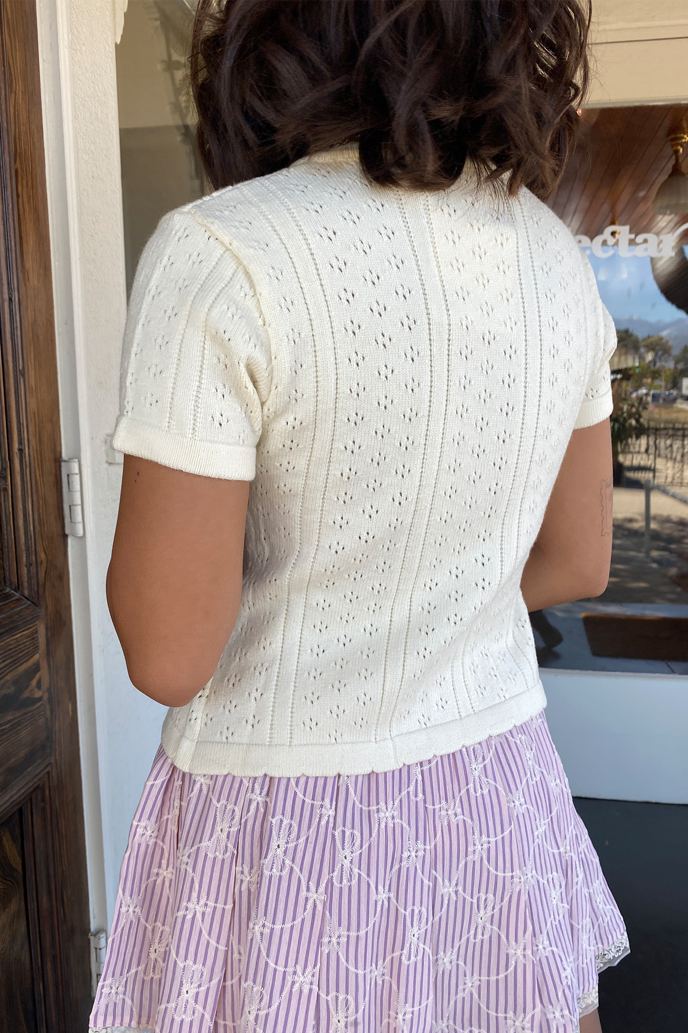 Split Front Pointelle Knit Top
