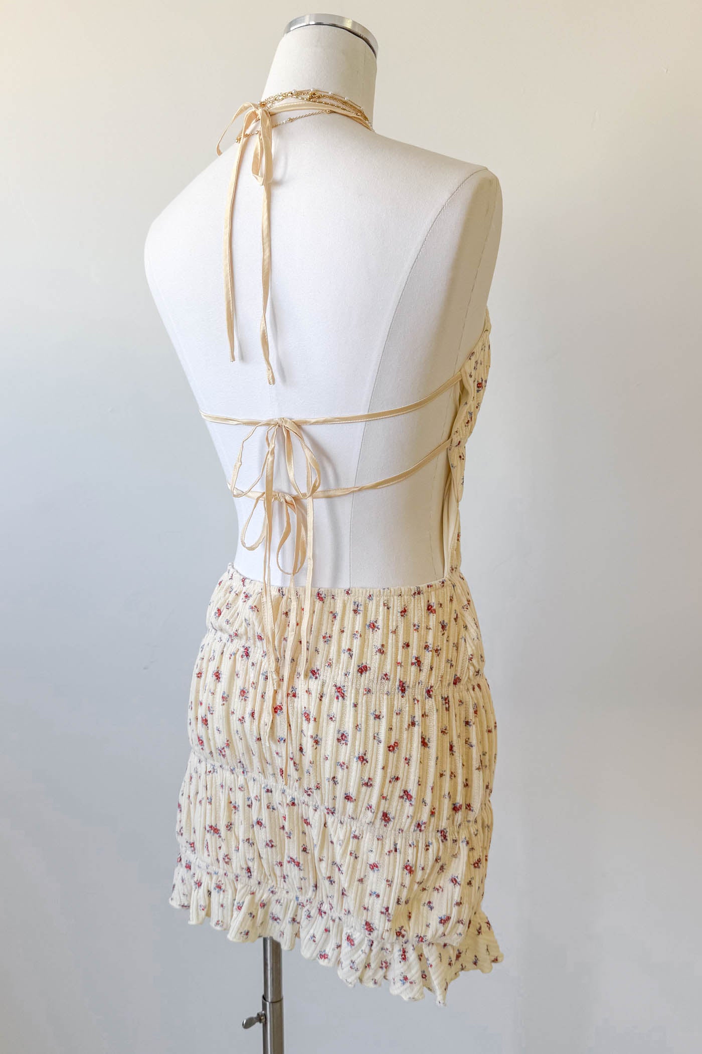 Cream Backless Knit Halter Dress