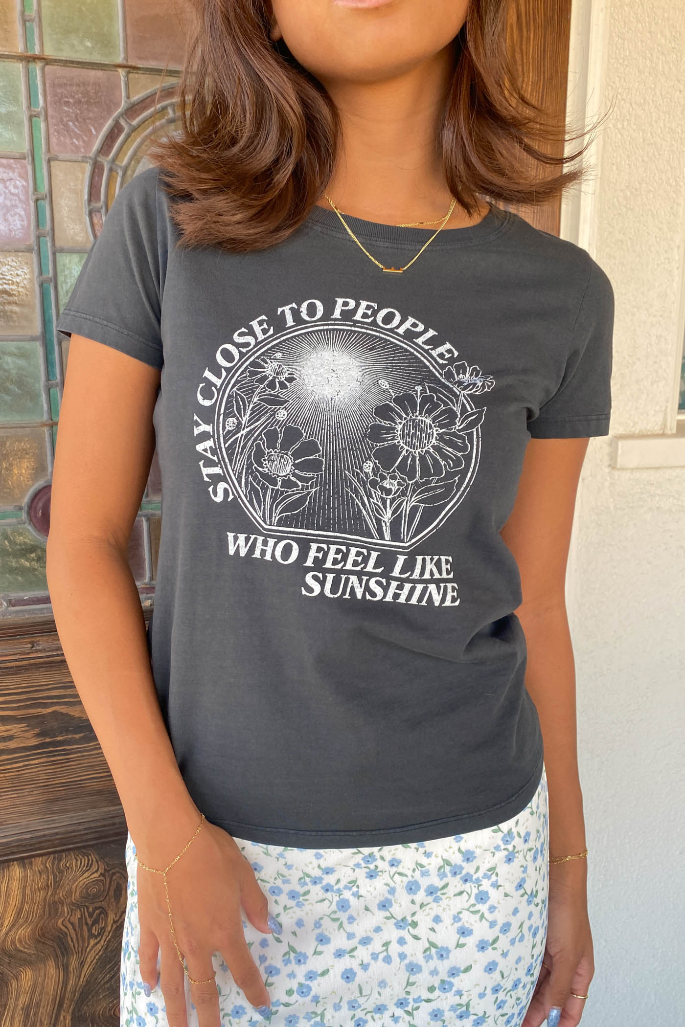 Stay Close Long Line Graphic Baby Tee