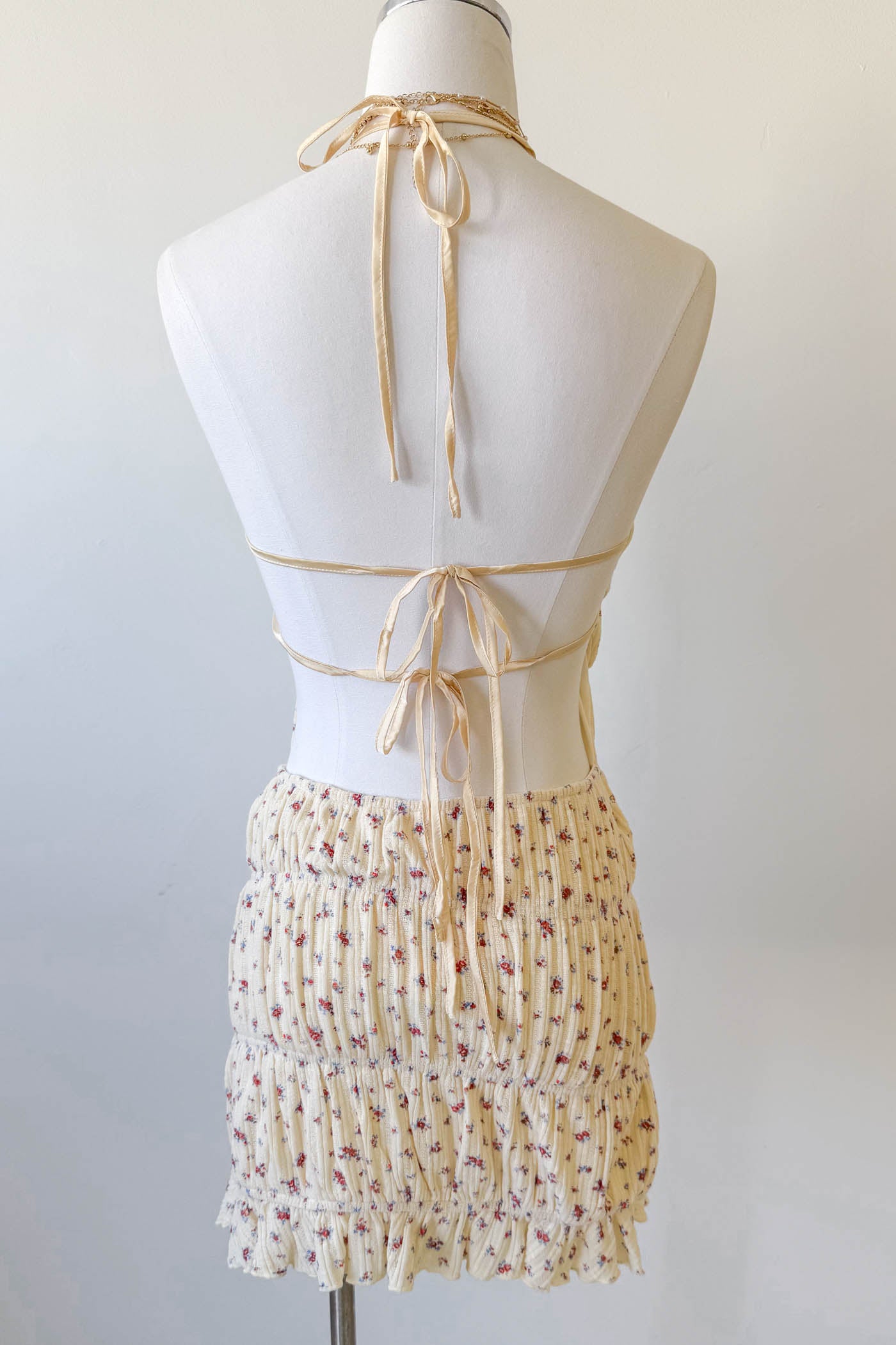 Cream Backless Knit Halter Dress