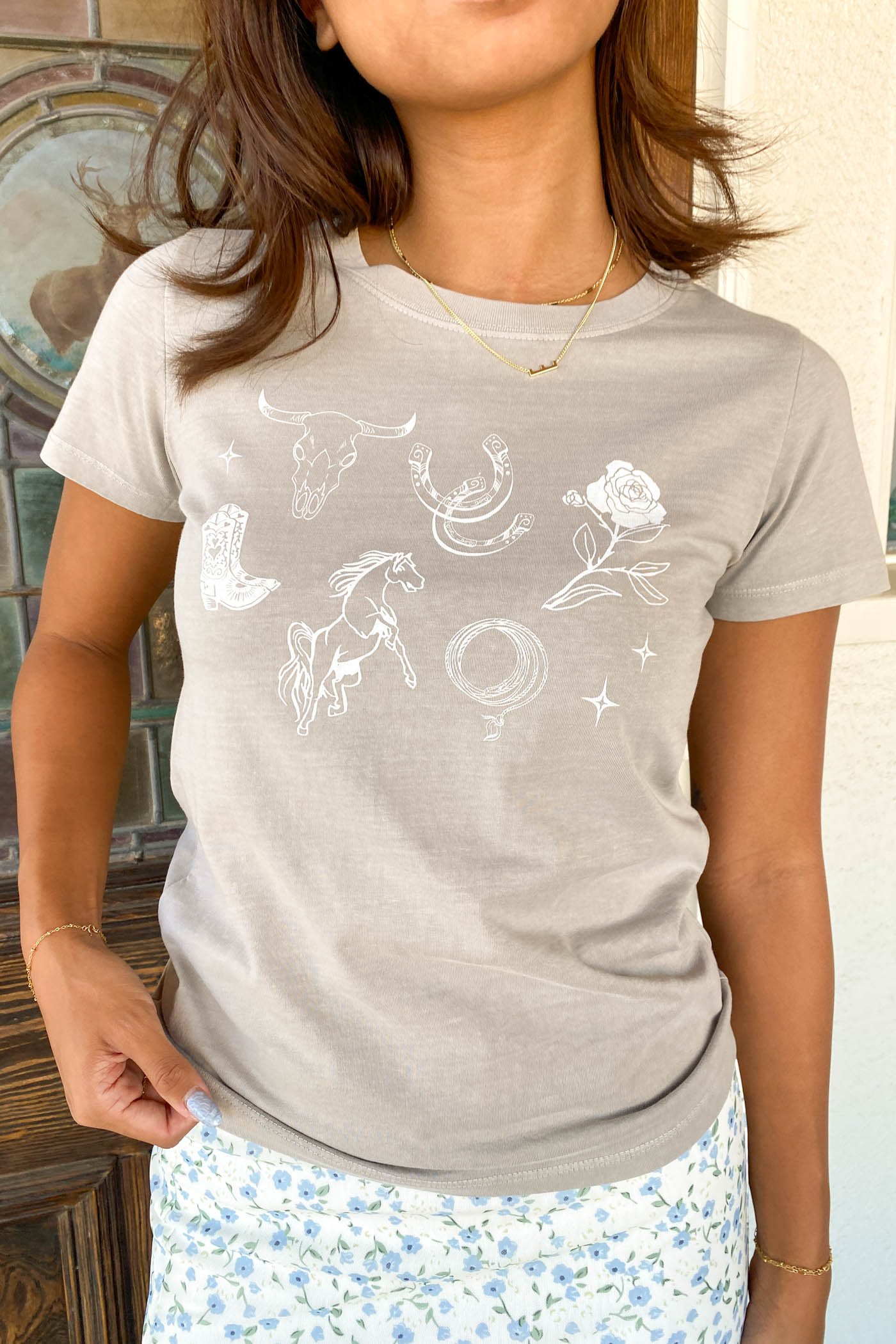 Western Long Line Graphic Baby Tee