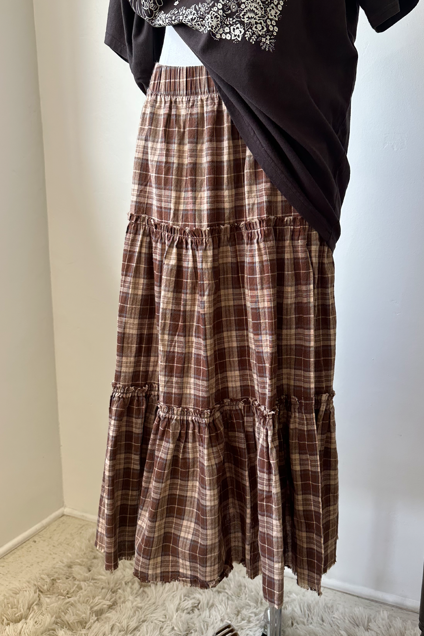 Plaid Tiered Maxi Skirt