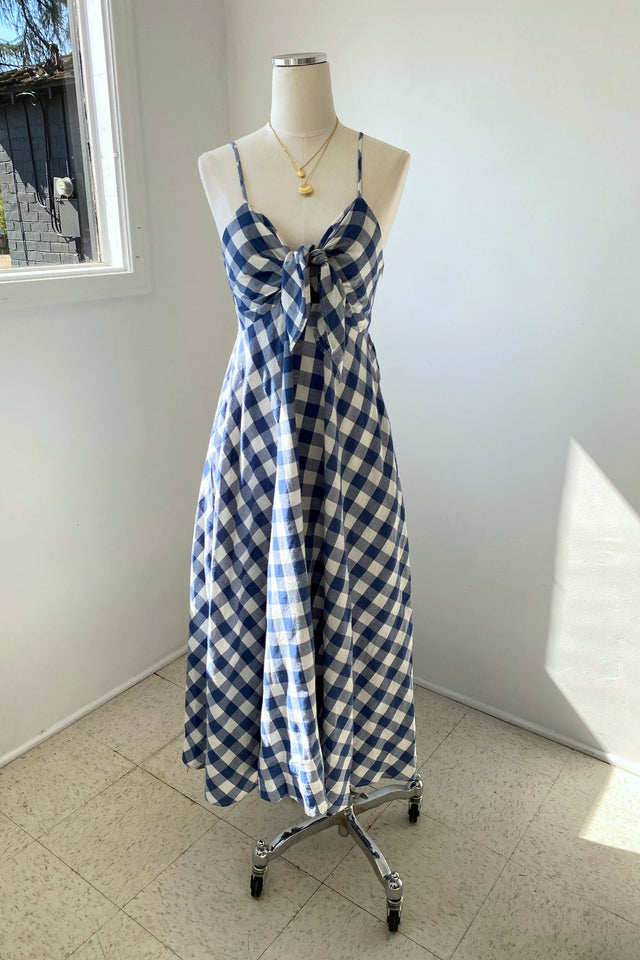 Gingham Tie Front Midi Dress