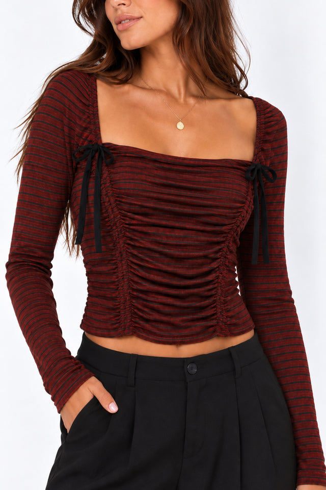 Ruched Lace Trim Top