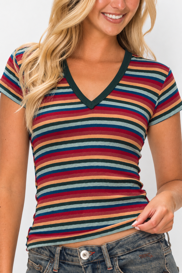 Striped V-Neck Tee