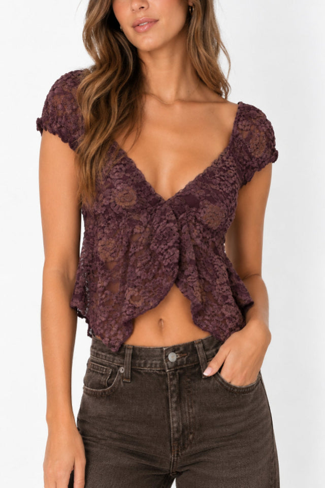 Floral Flocked Butterfly Top