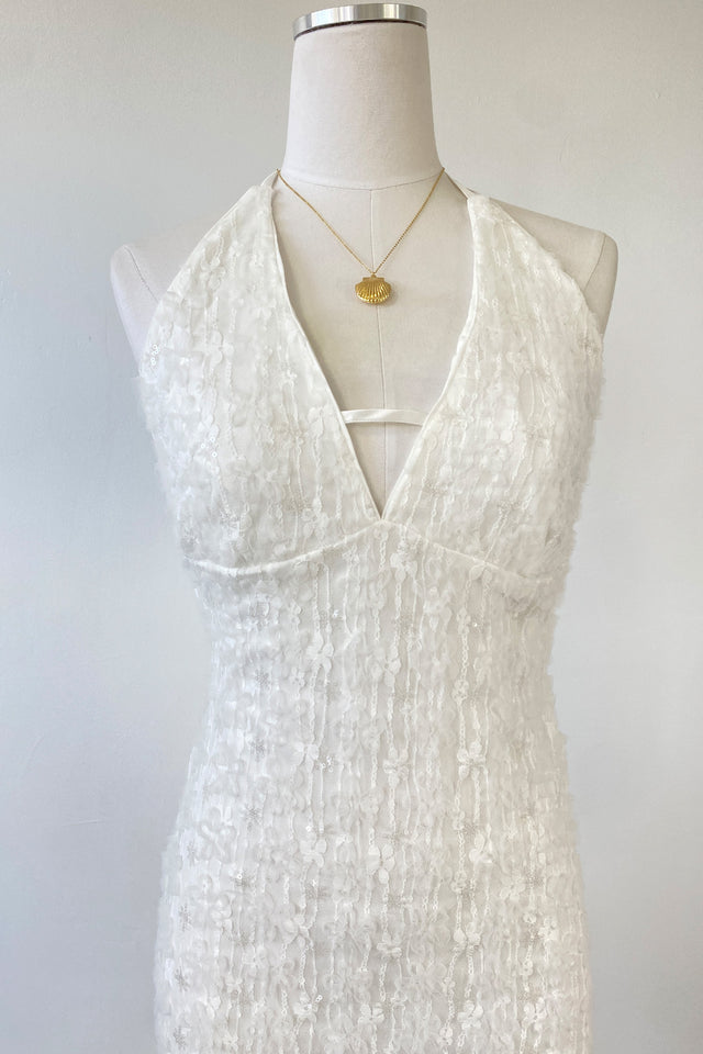 Sequined Stretch Lace Halter Dress