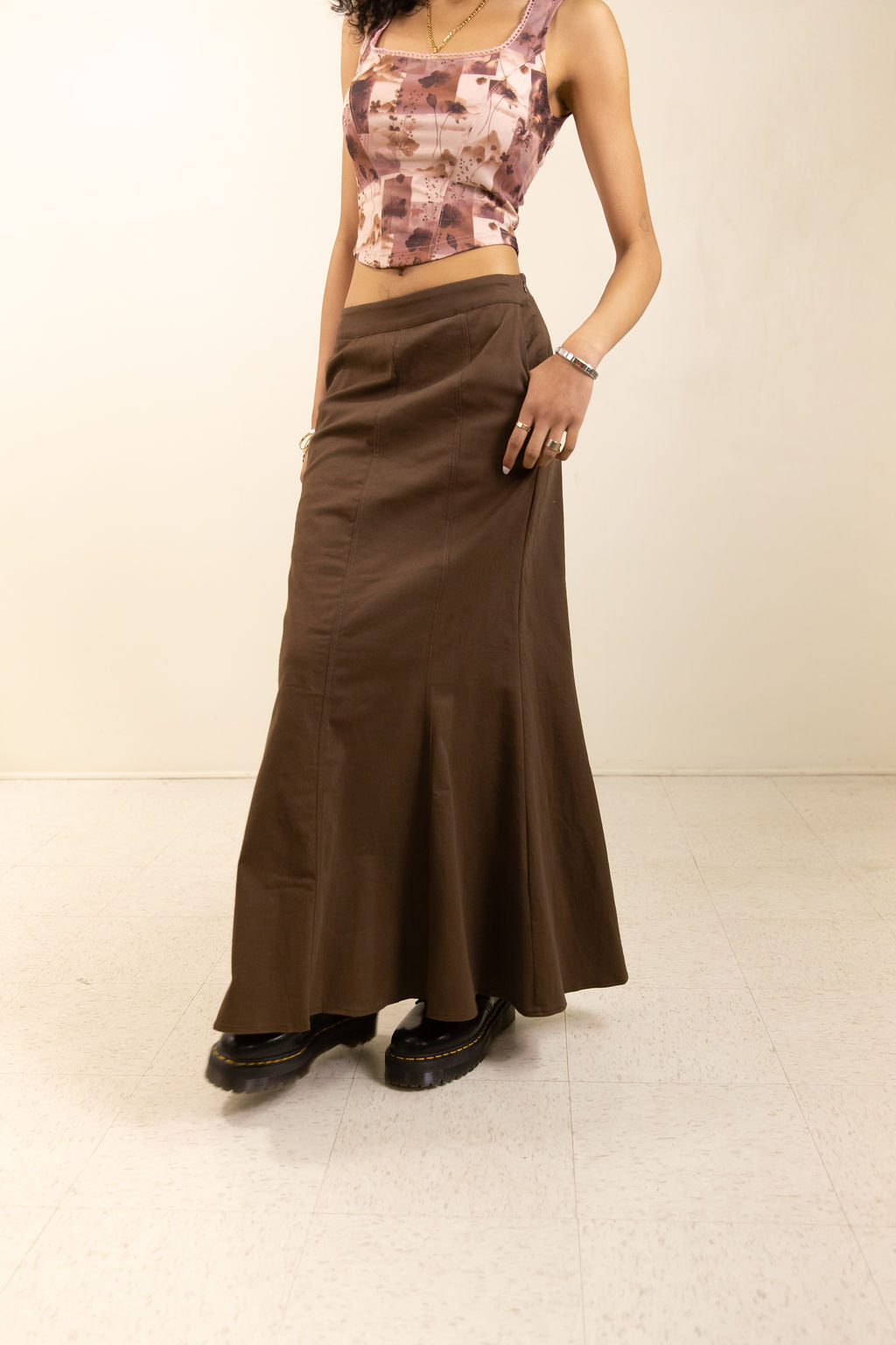 Brown Denim Maxi Skirt