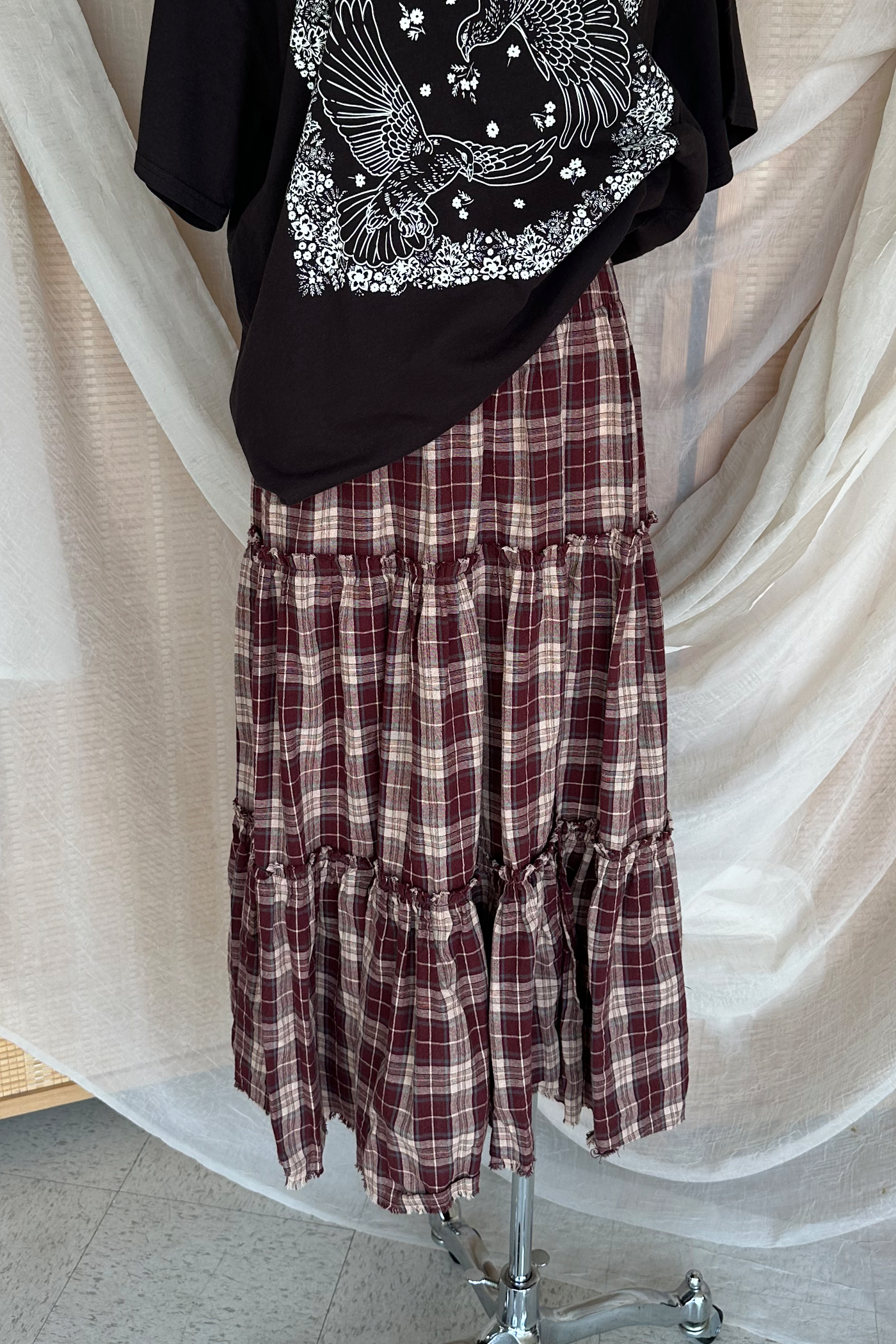 Plaid Tiered Maxi Skirt
