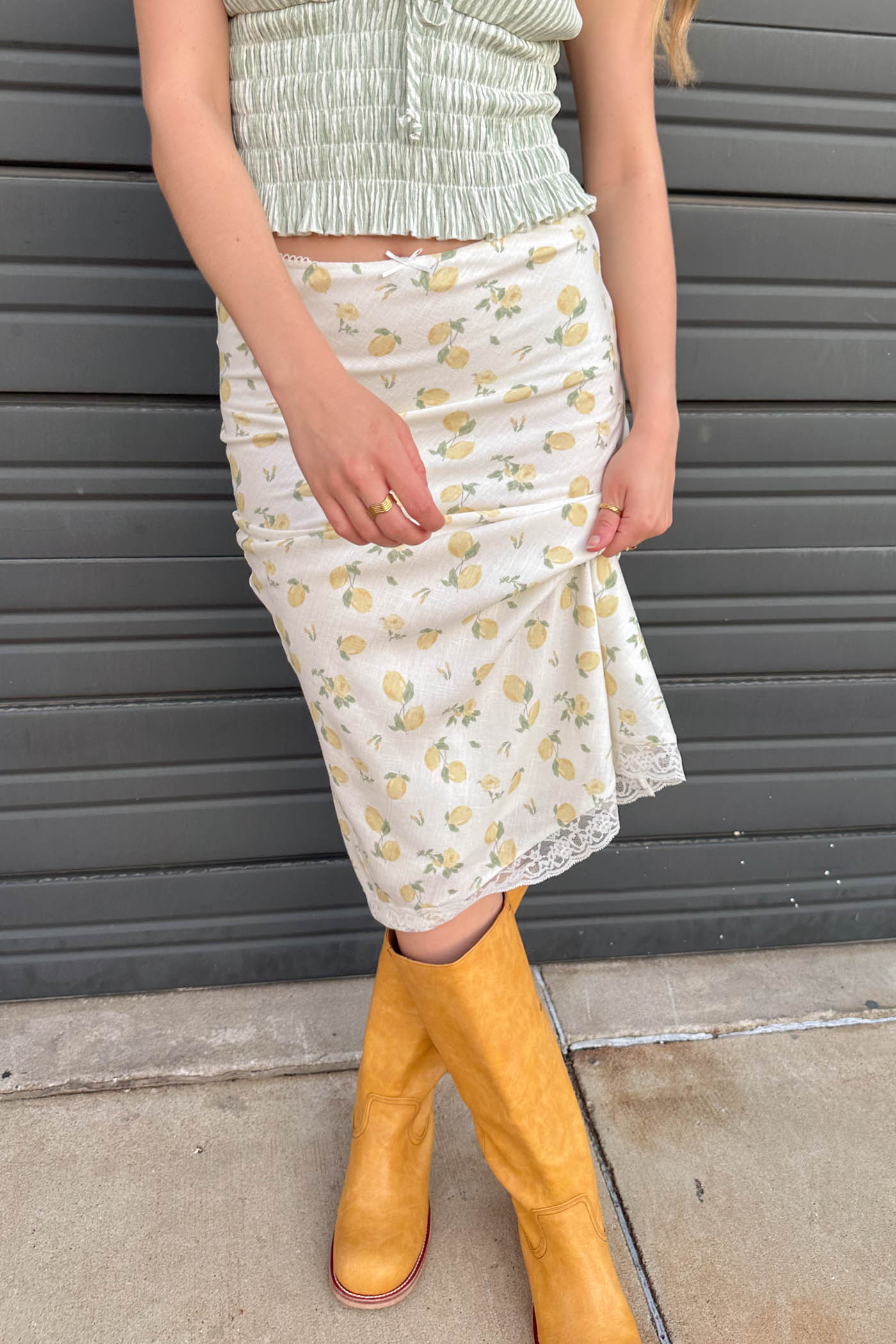 Lemon Print Midi Skirt