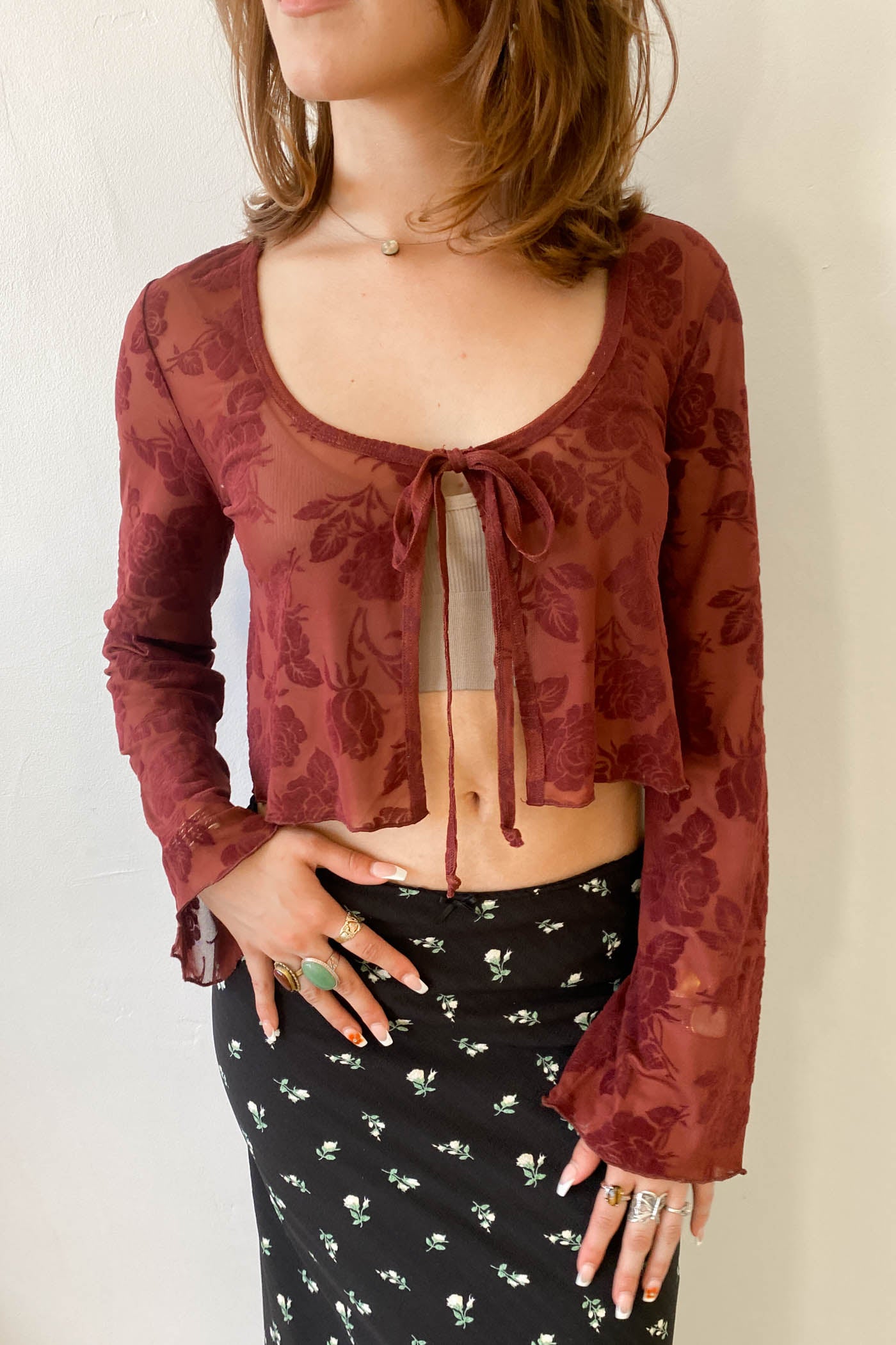 Floral Split Front Mesh Top
