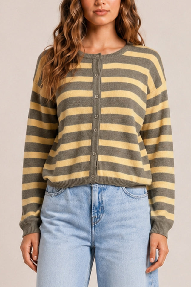 Striped Button Front Cardigan