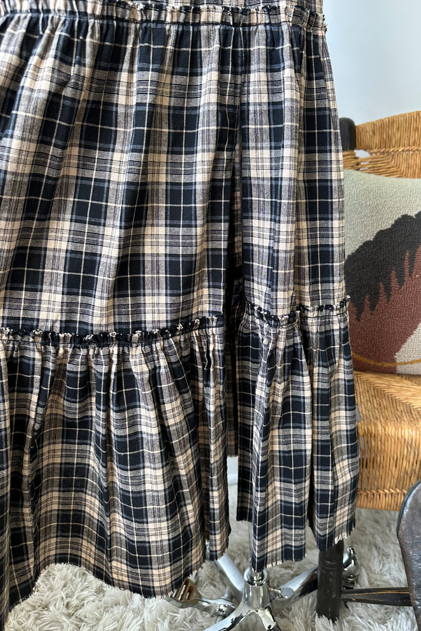 Plaid Tiered Maxi Skirt