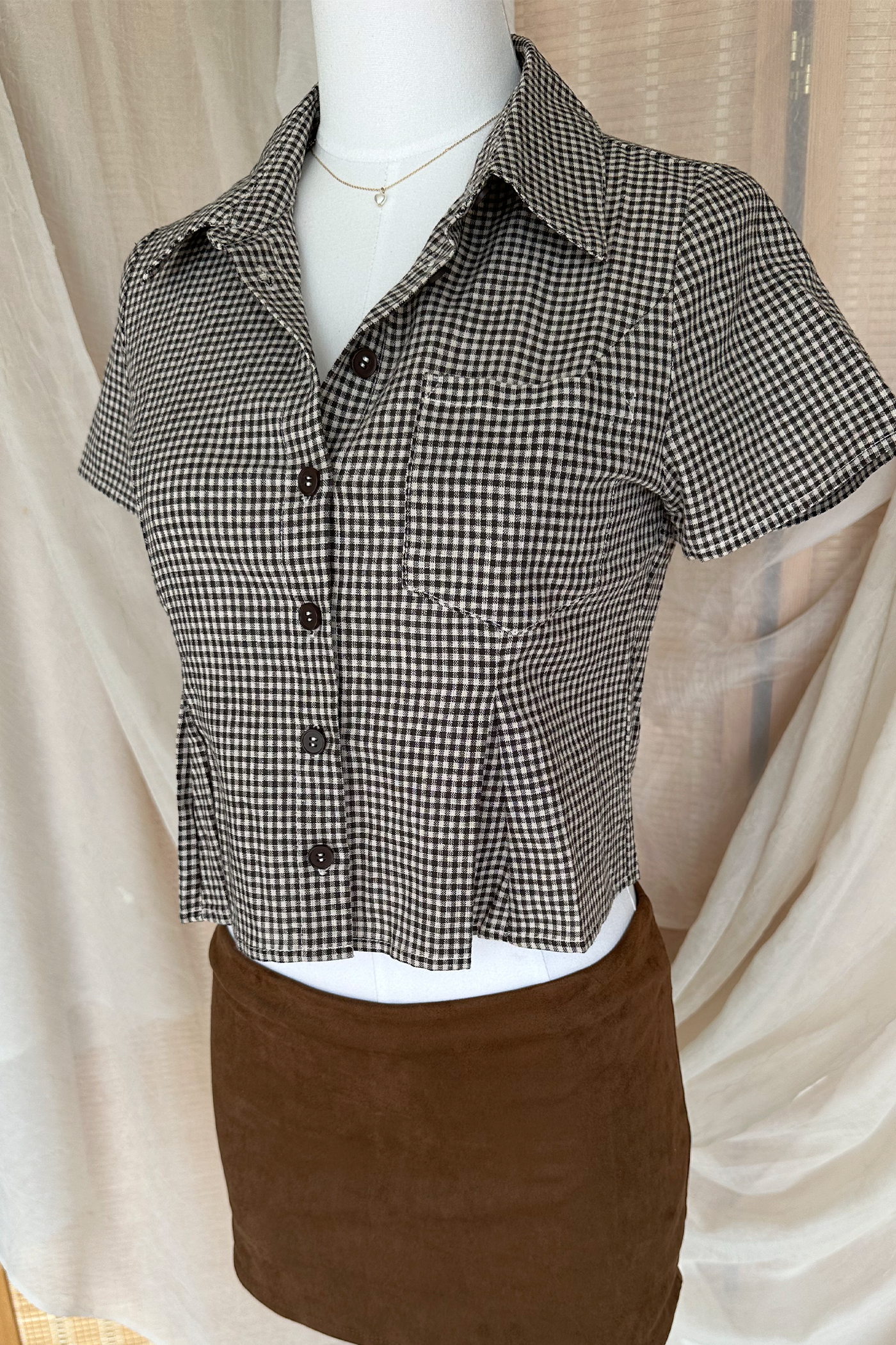 Gingham Button Up Top