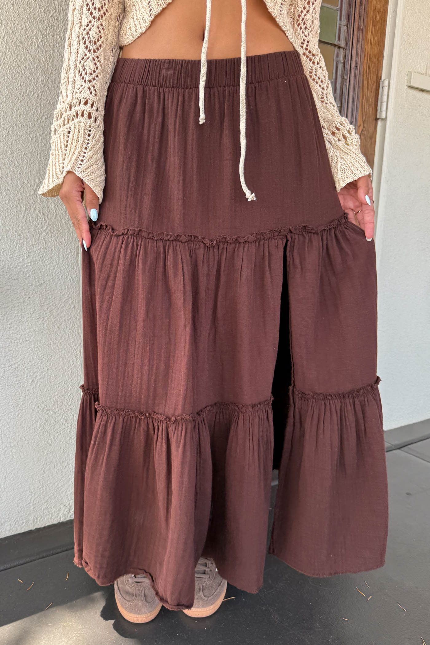 Slit Tiered Maxi Skirt
