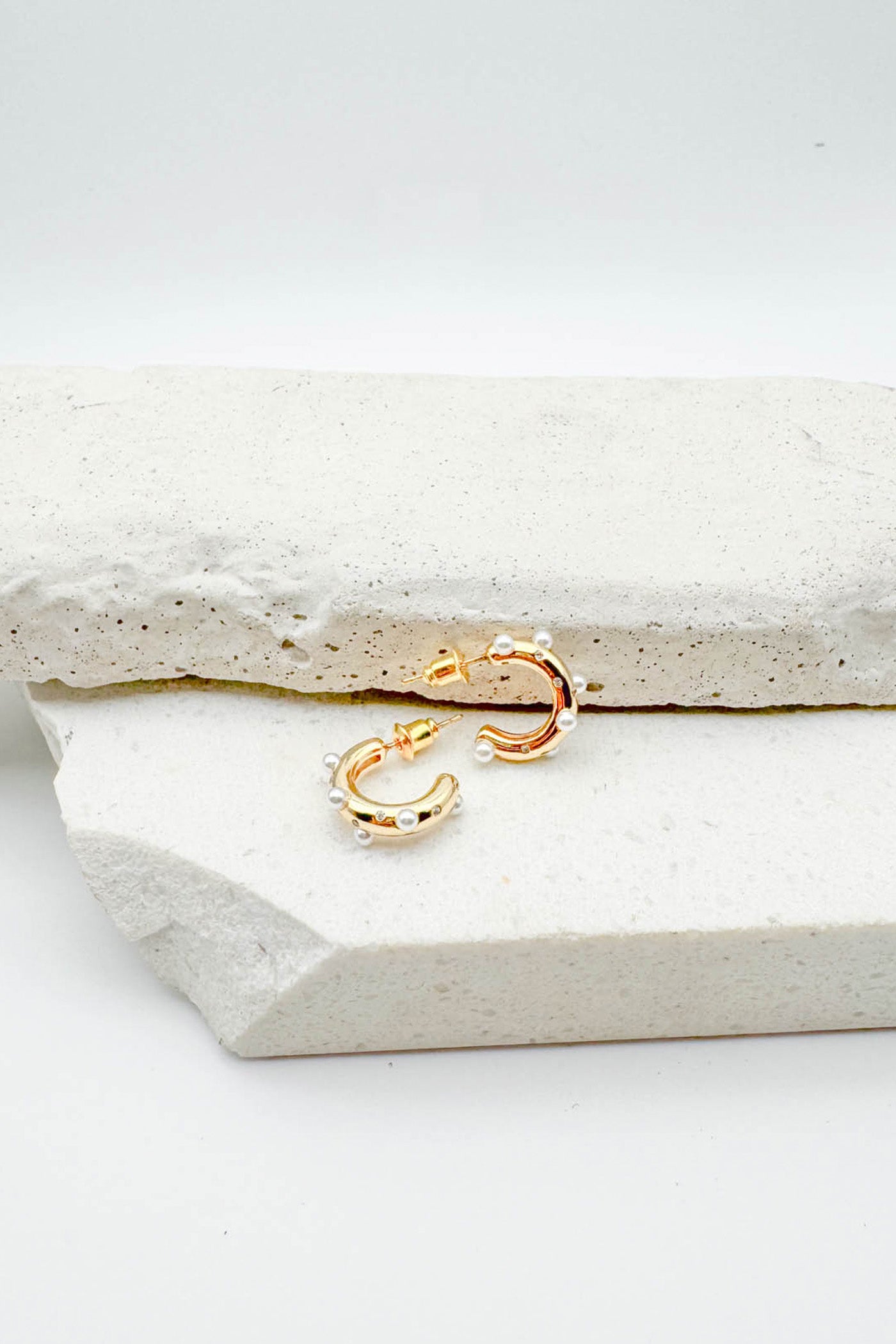 Pearl Studded Huggie Hoops