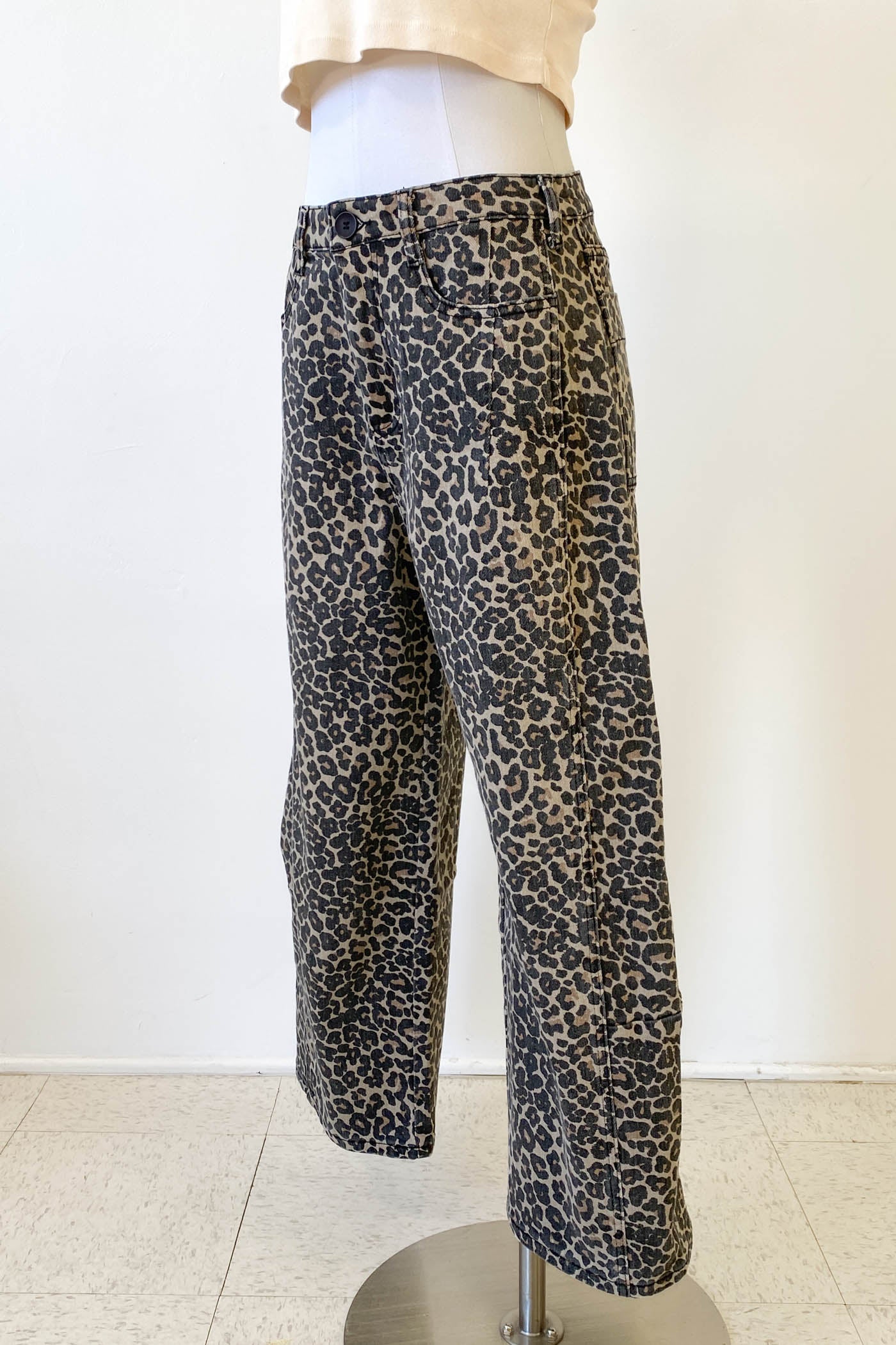 Leopard Print Barrel Pants by For Good