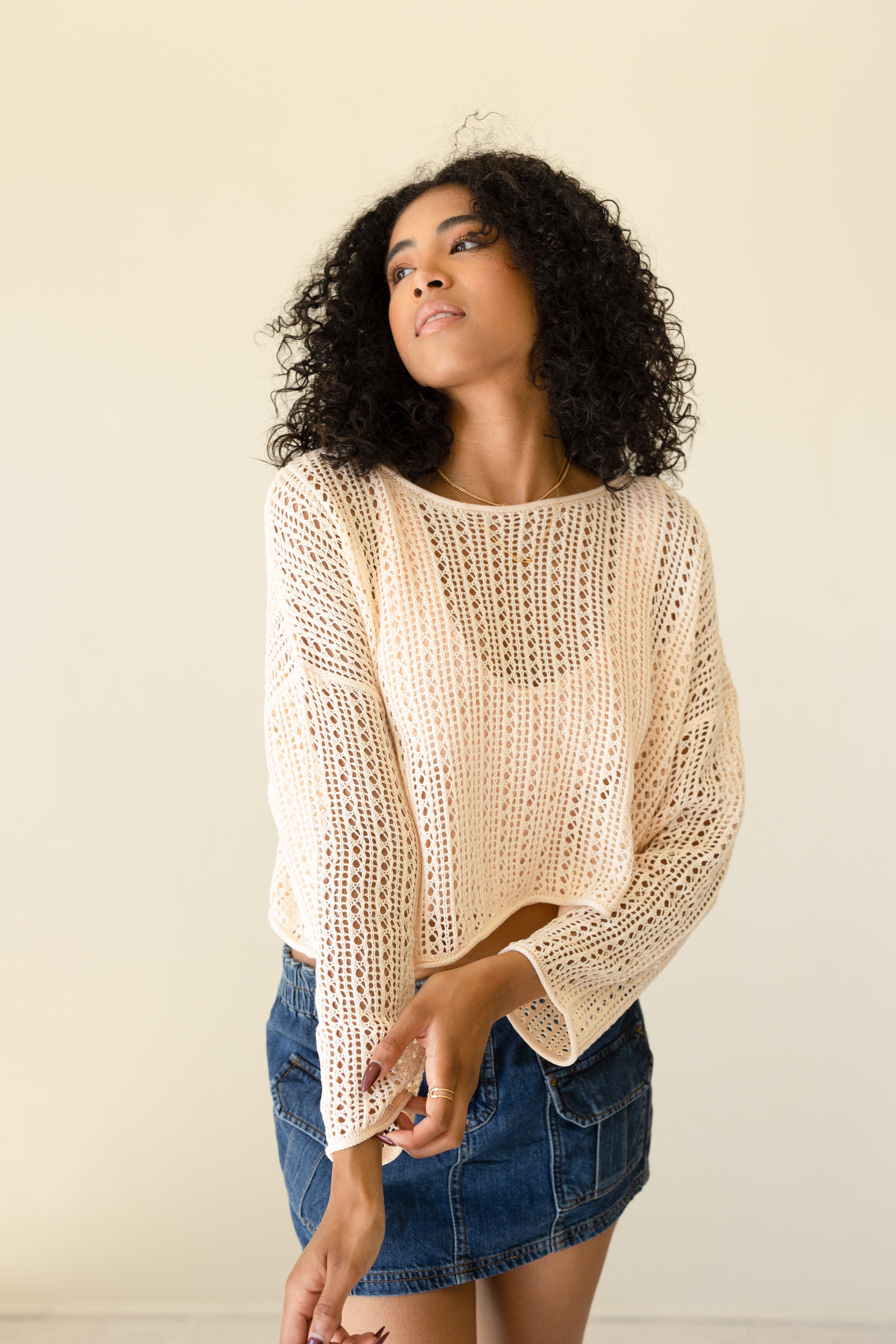 Natural Cropped Crochet Top