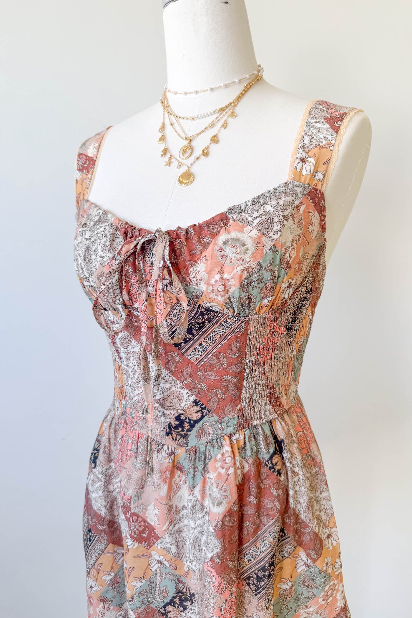 WIne Patchwork Print Mini Dress