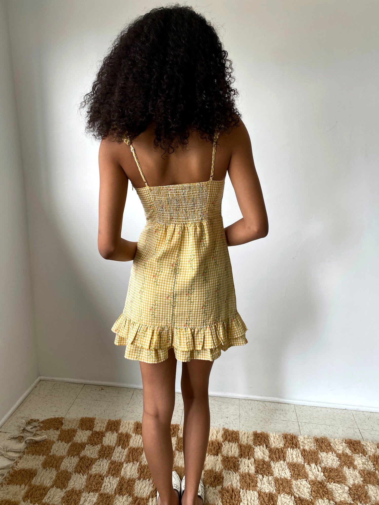 Gingham Floral Ruffle Dress