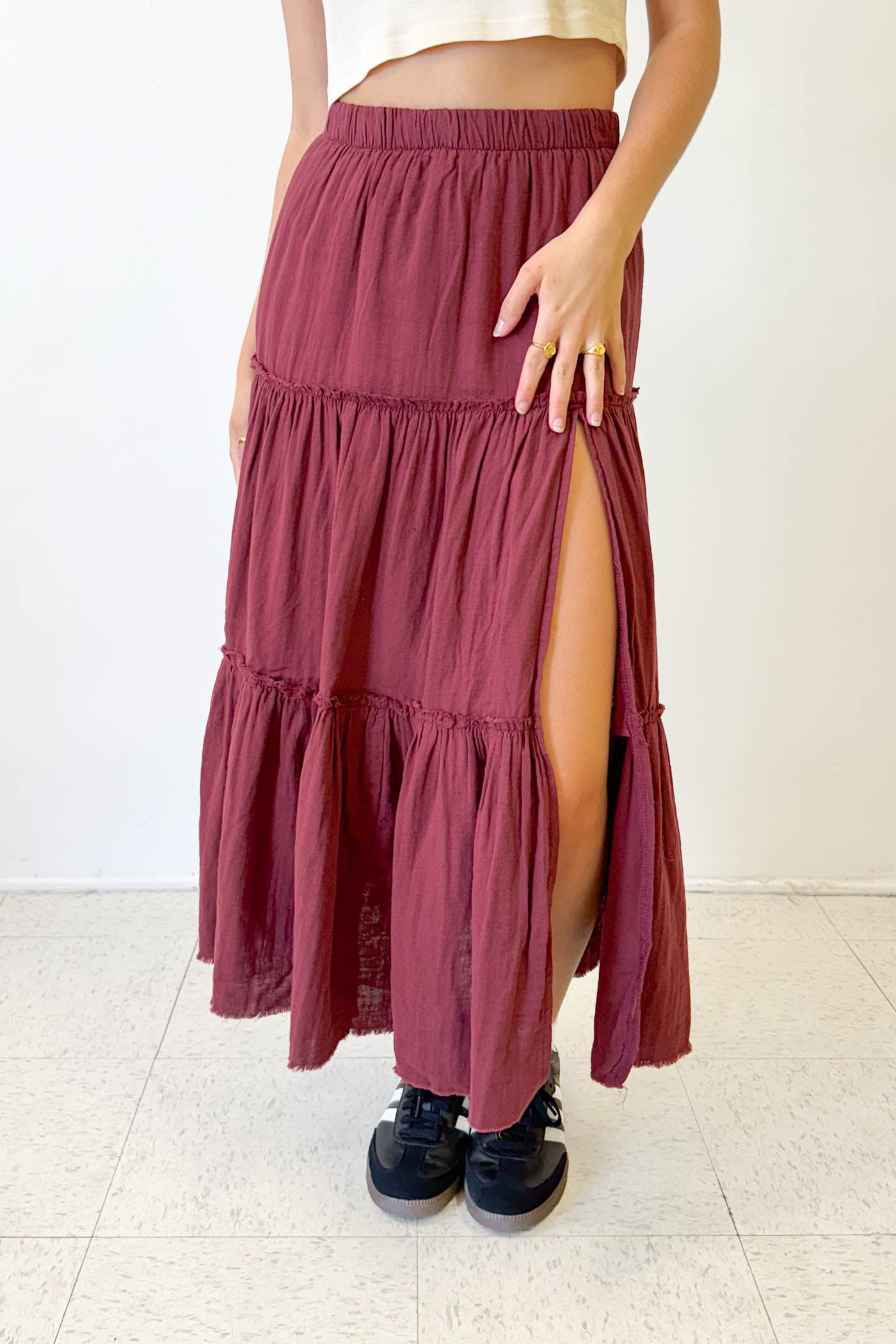 Slit Tiered Maxi Skirt