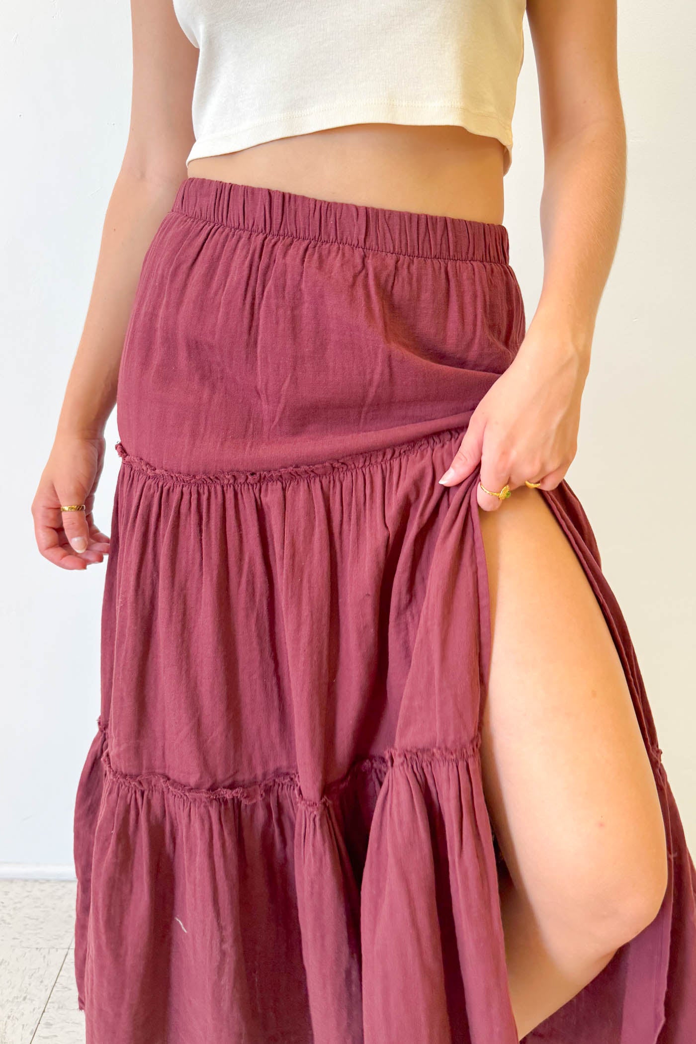 Slit Tiered Maxi Skirt