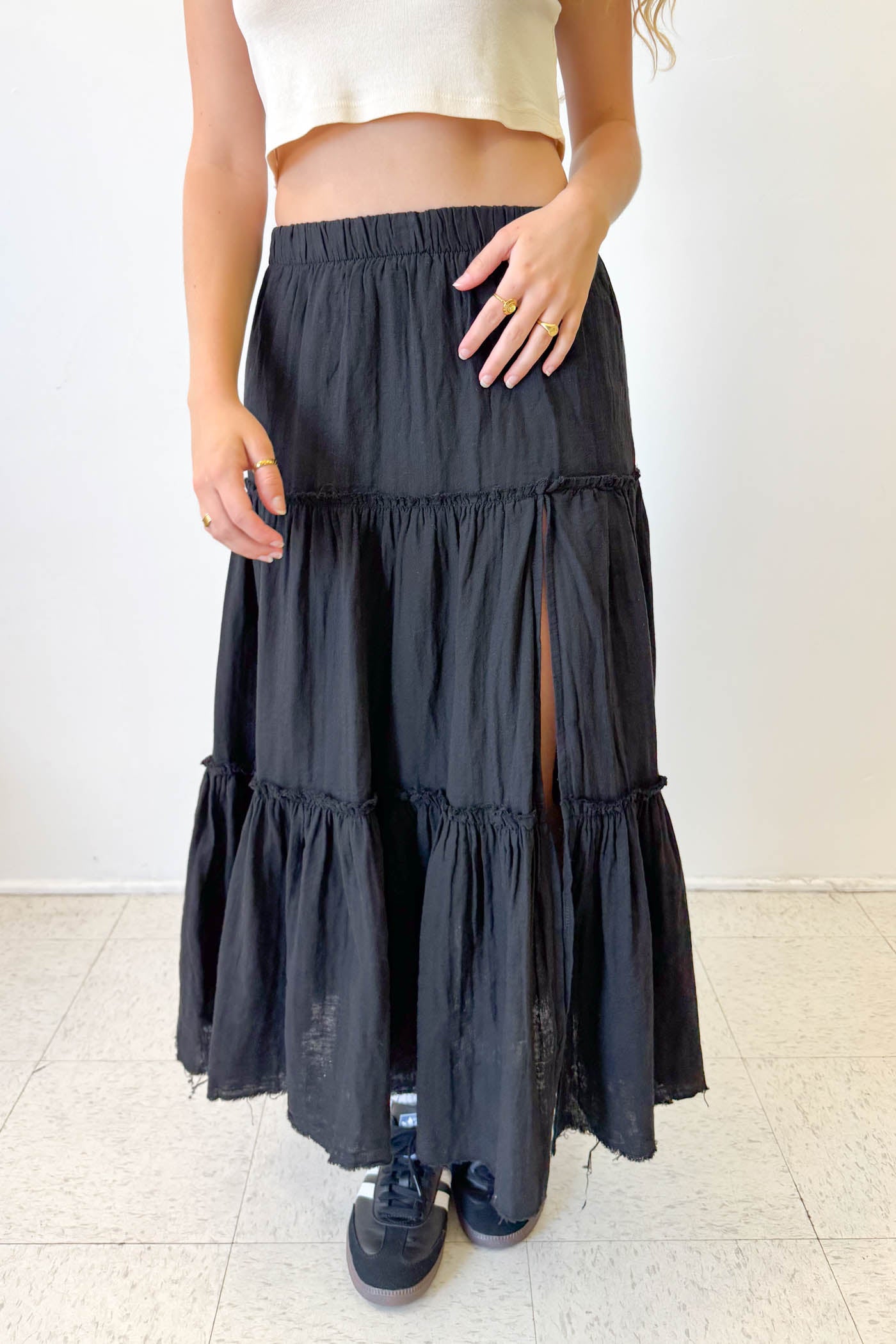 Slit Tiered Maxi Skirt
