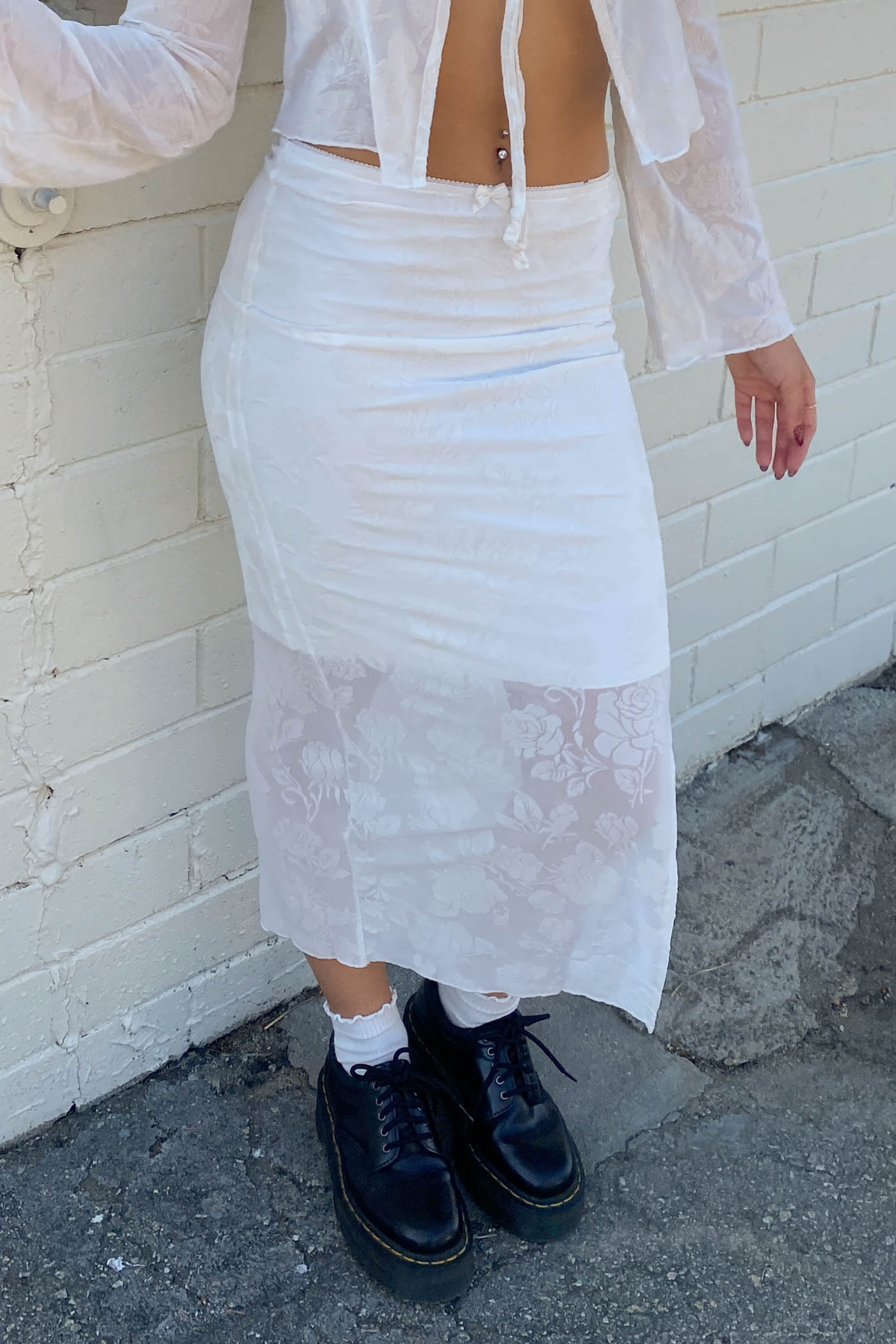 Floral Stretch Lace Midi Skirt