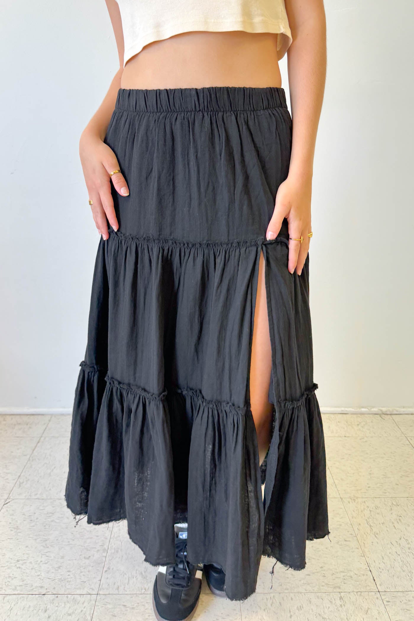 Slit Tiered Maxi Skirt