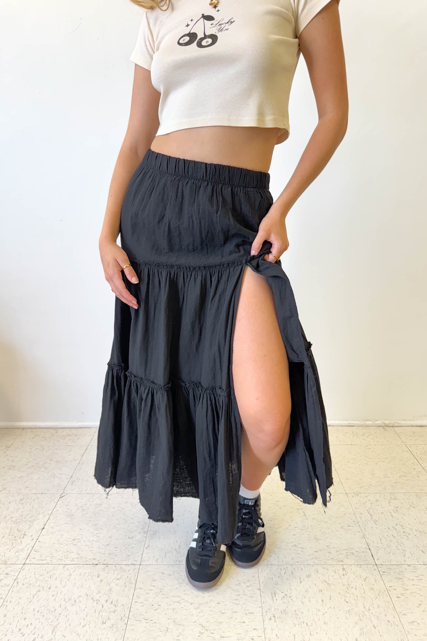 Slit Tiered Maxi Skirt