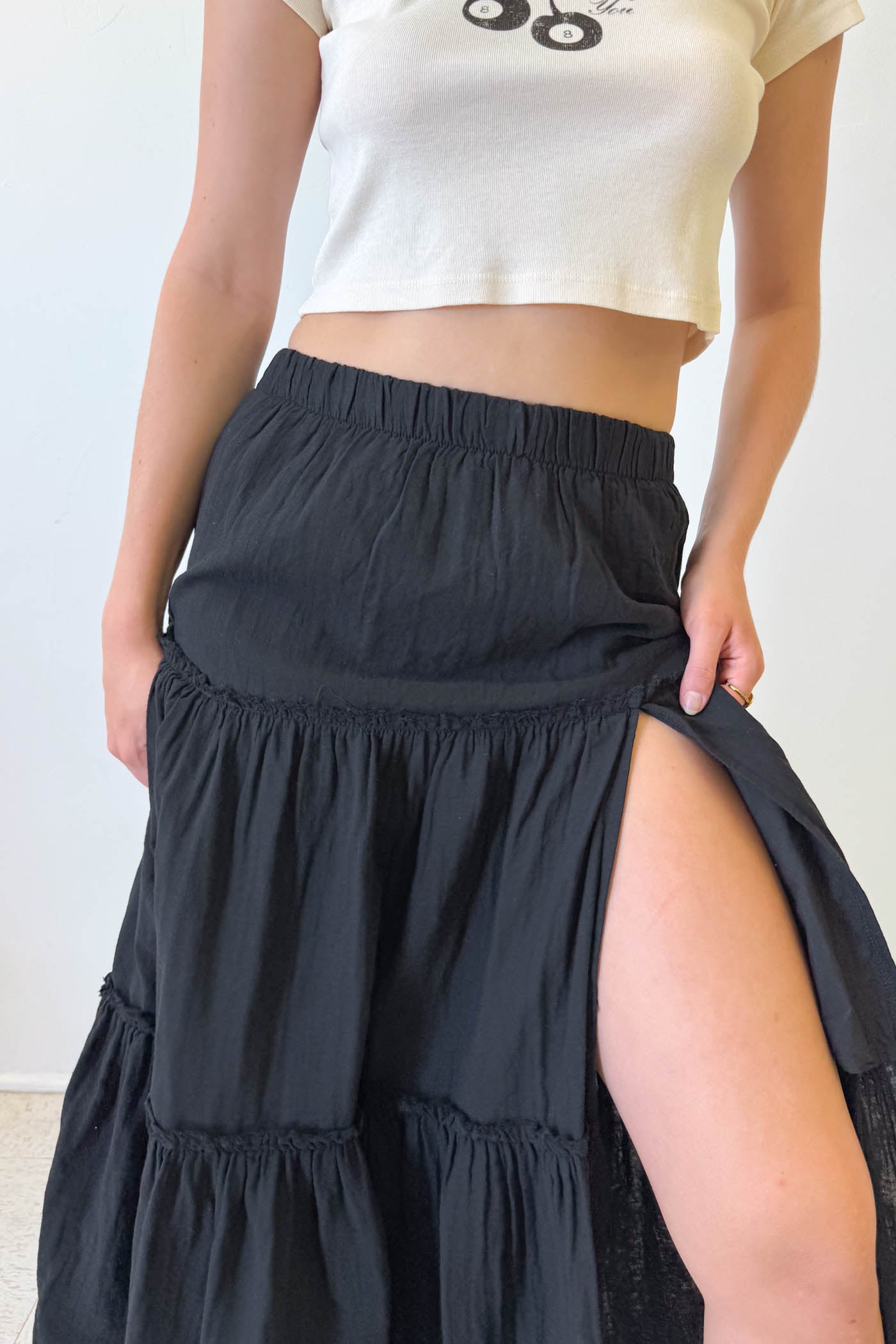 Slit Tiered Maxi Skirt