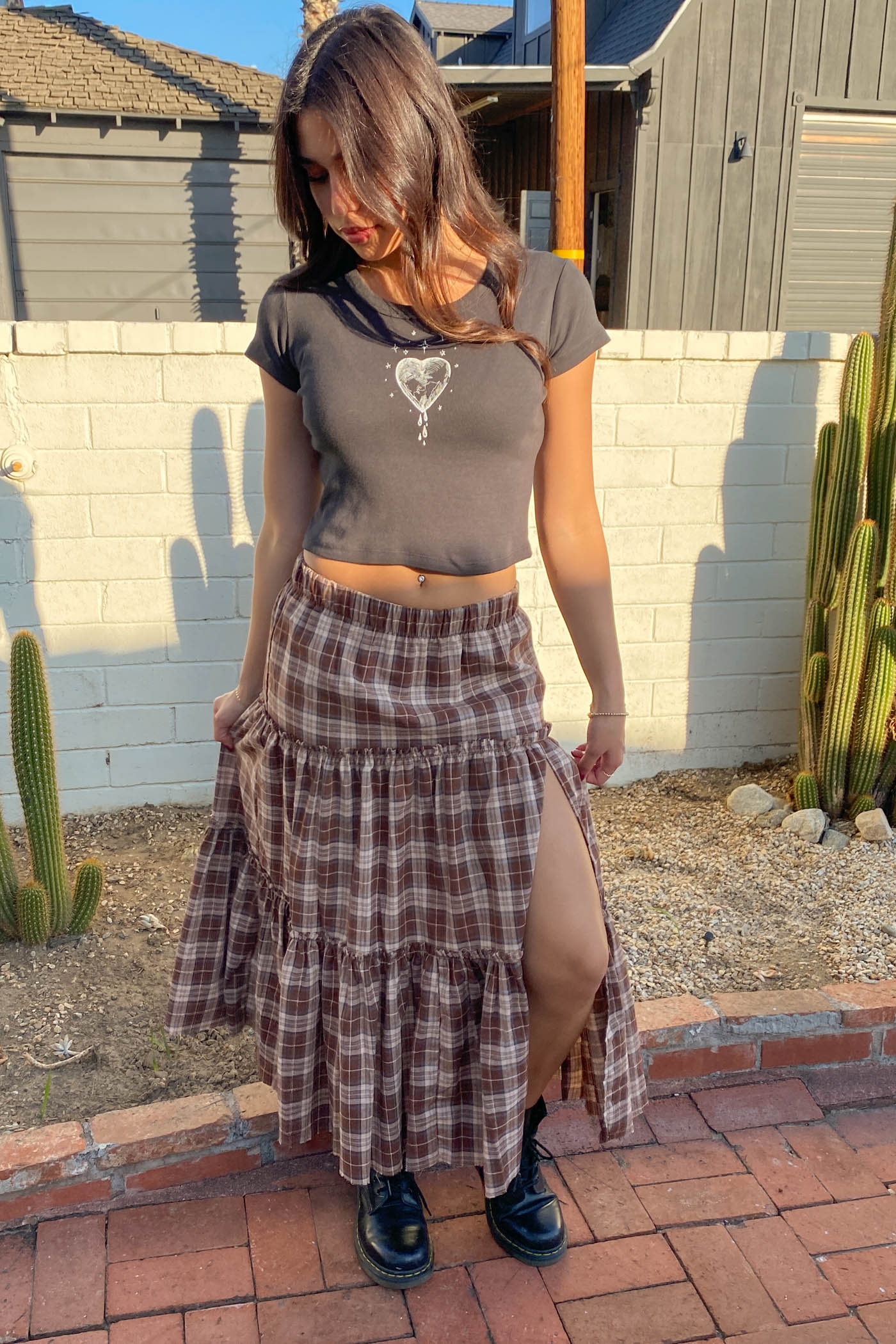 Plaid Tiered Maxi Skirt