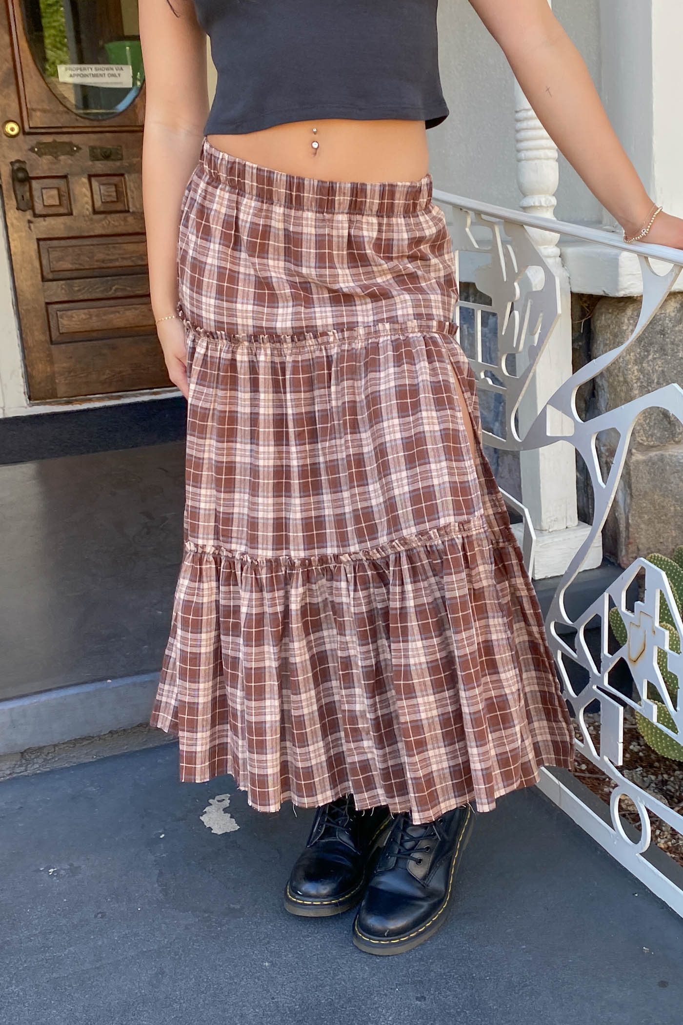 Plaid Tiered Maxi Skirt
