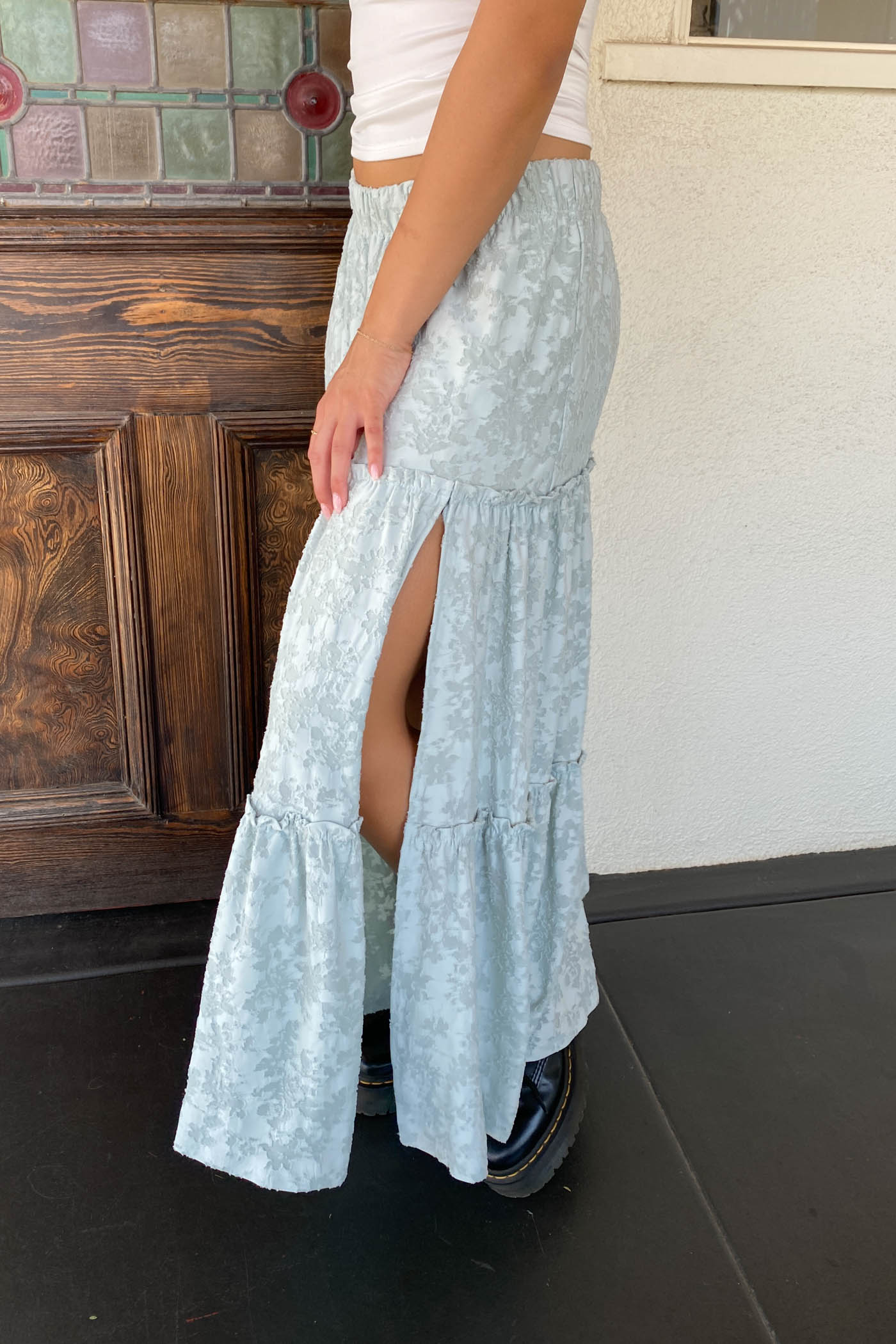 Textured Floral Tiered Maxi Skirt