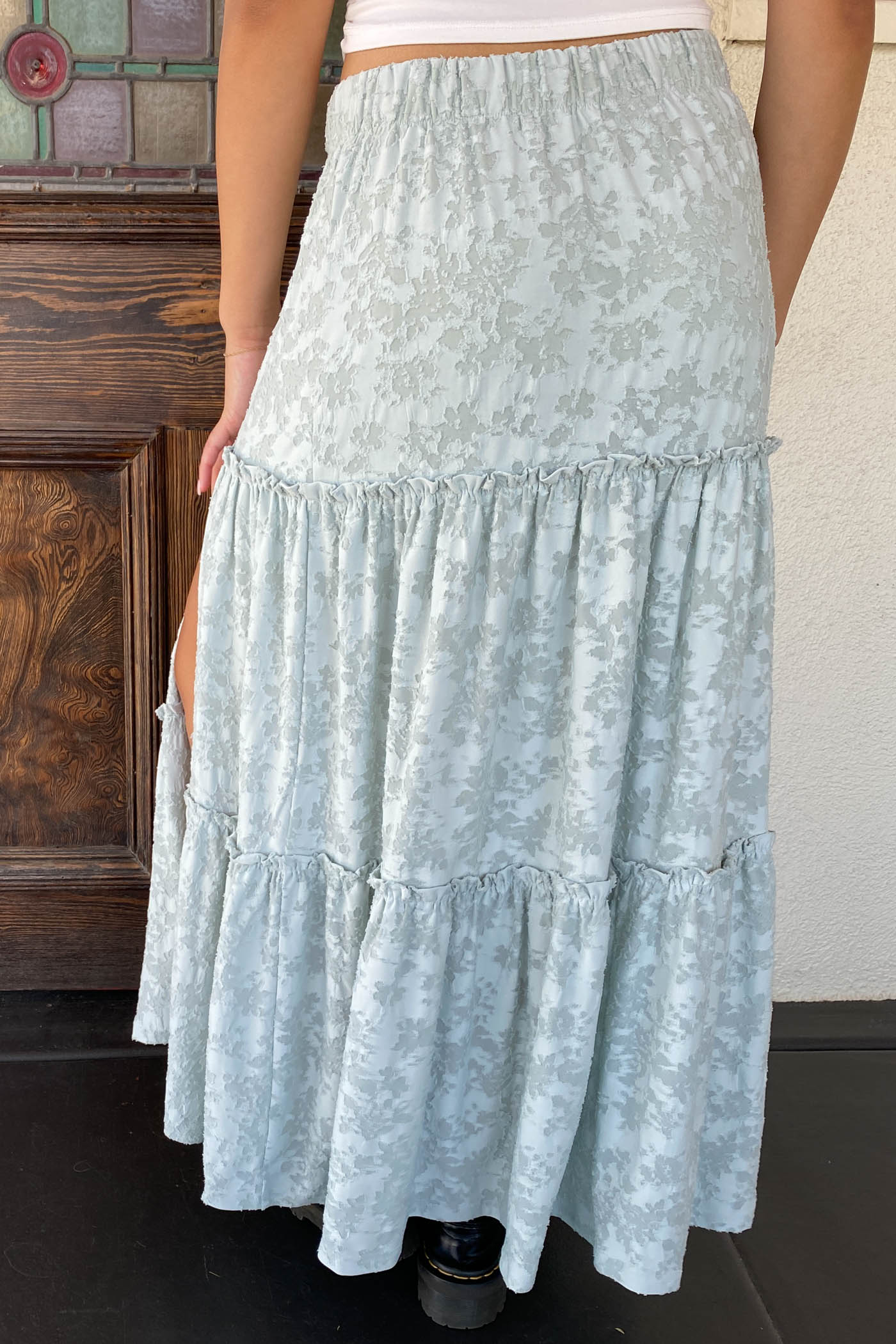 Textured Floral Tiered Maxi Skirt