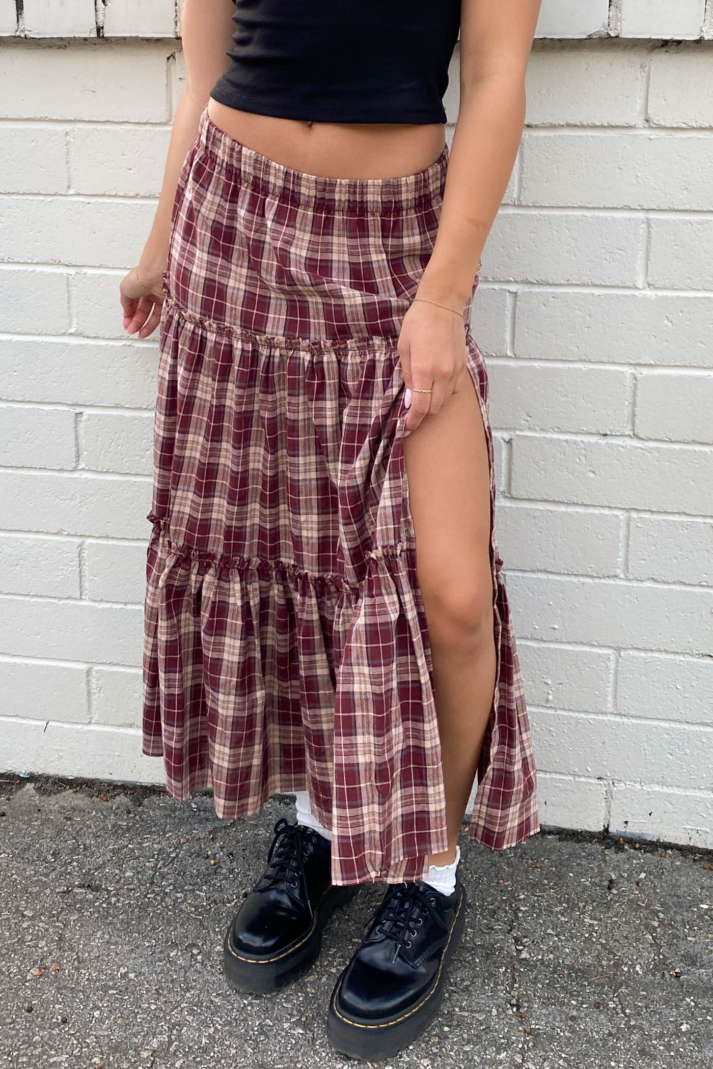 Plaid Tiered Maxi Skirt